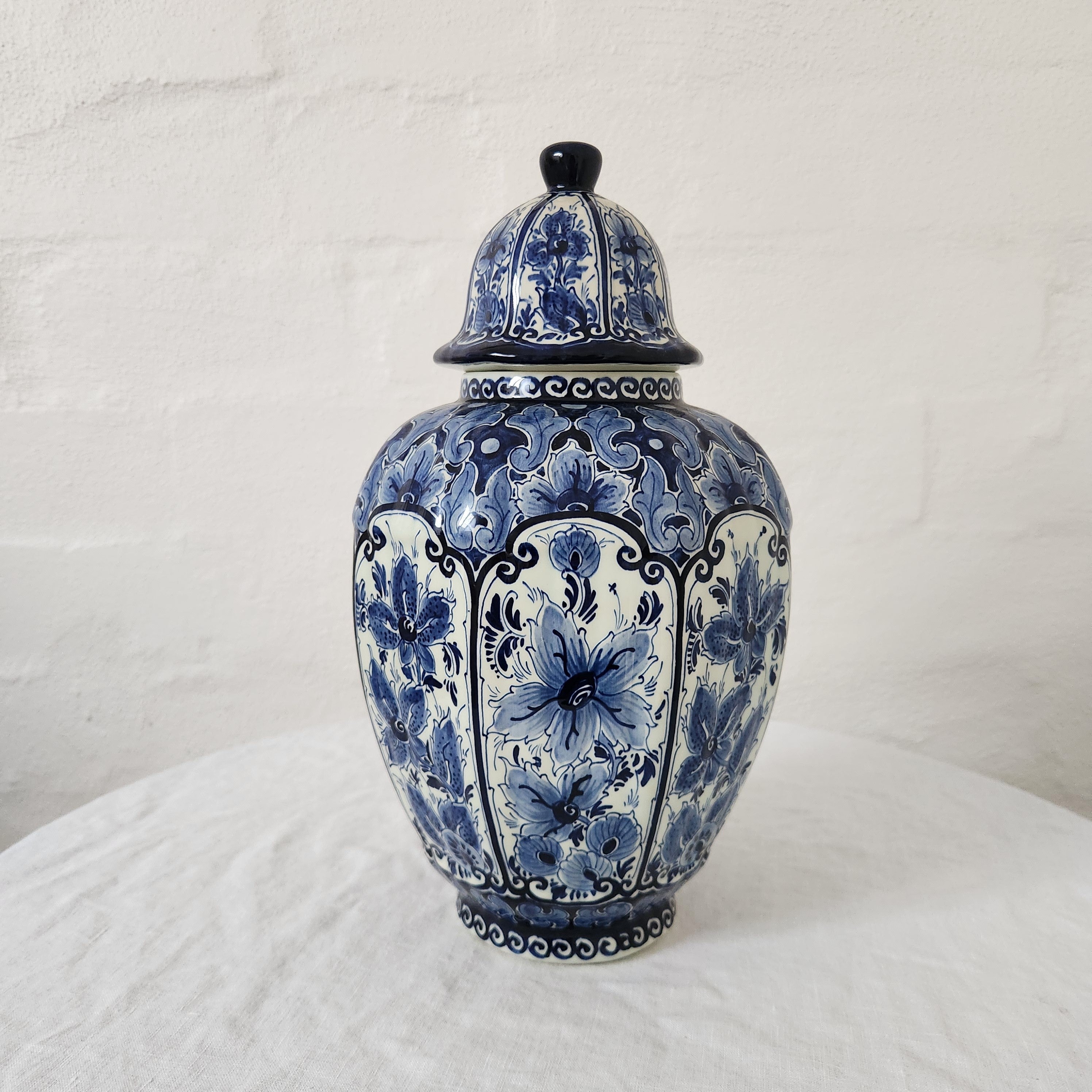 Vintage Regina Hand Painted Delft Blue Vase with lid