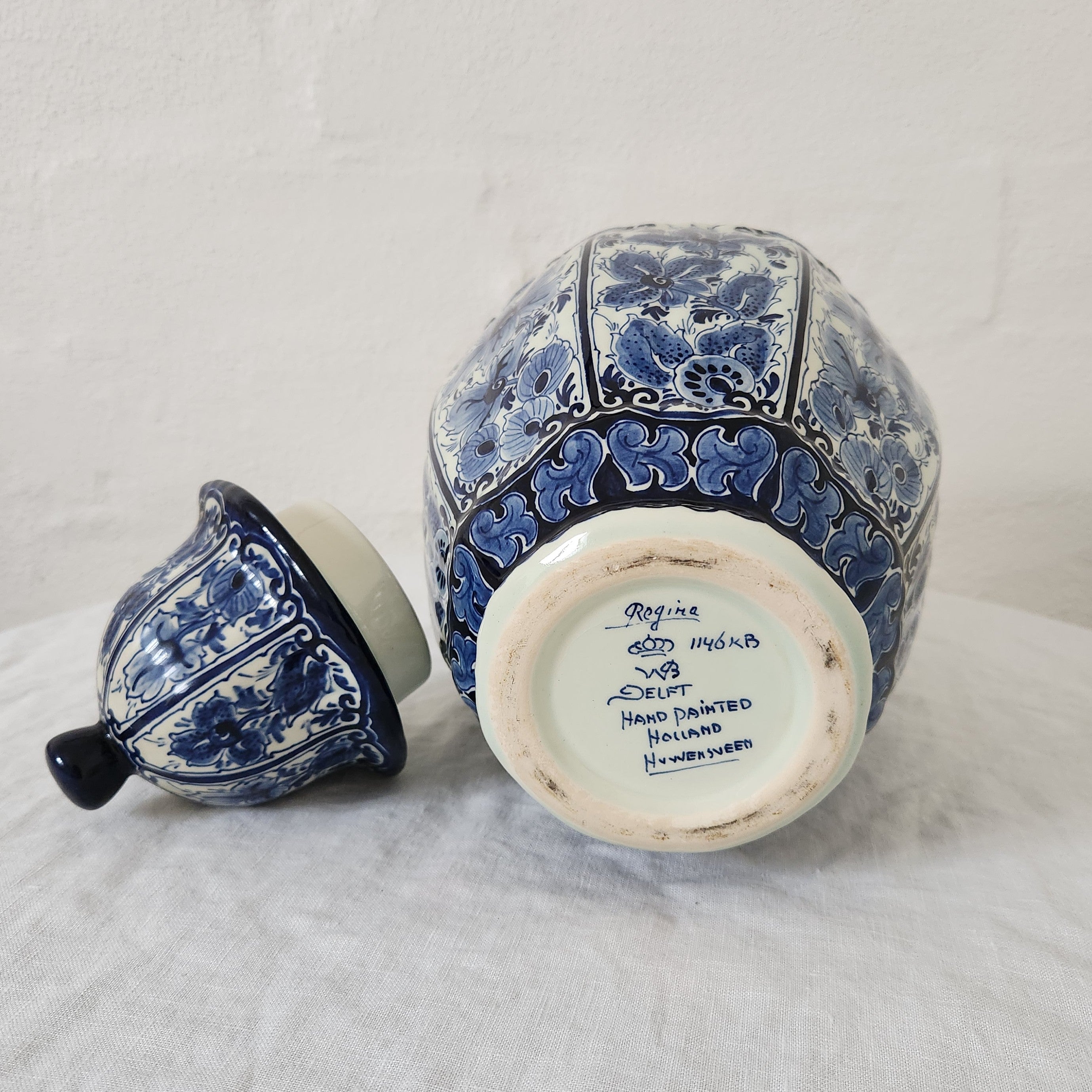 Vintage Regina Hand Painted Delft Blue Vase with lid