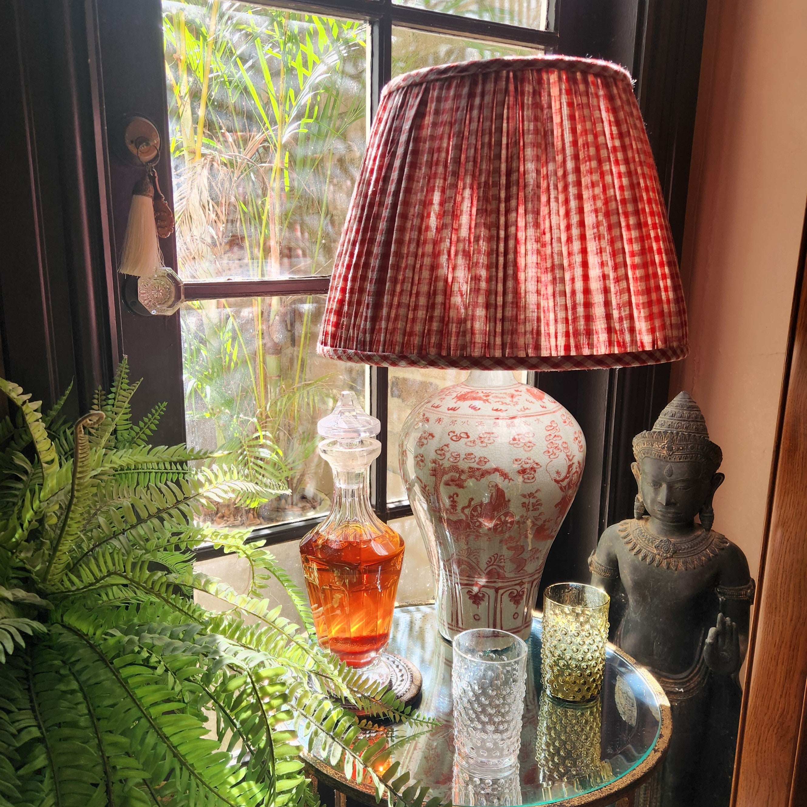 "Harvarserie" - Meiping Porcelain Base with Red Gingham Shade