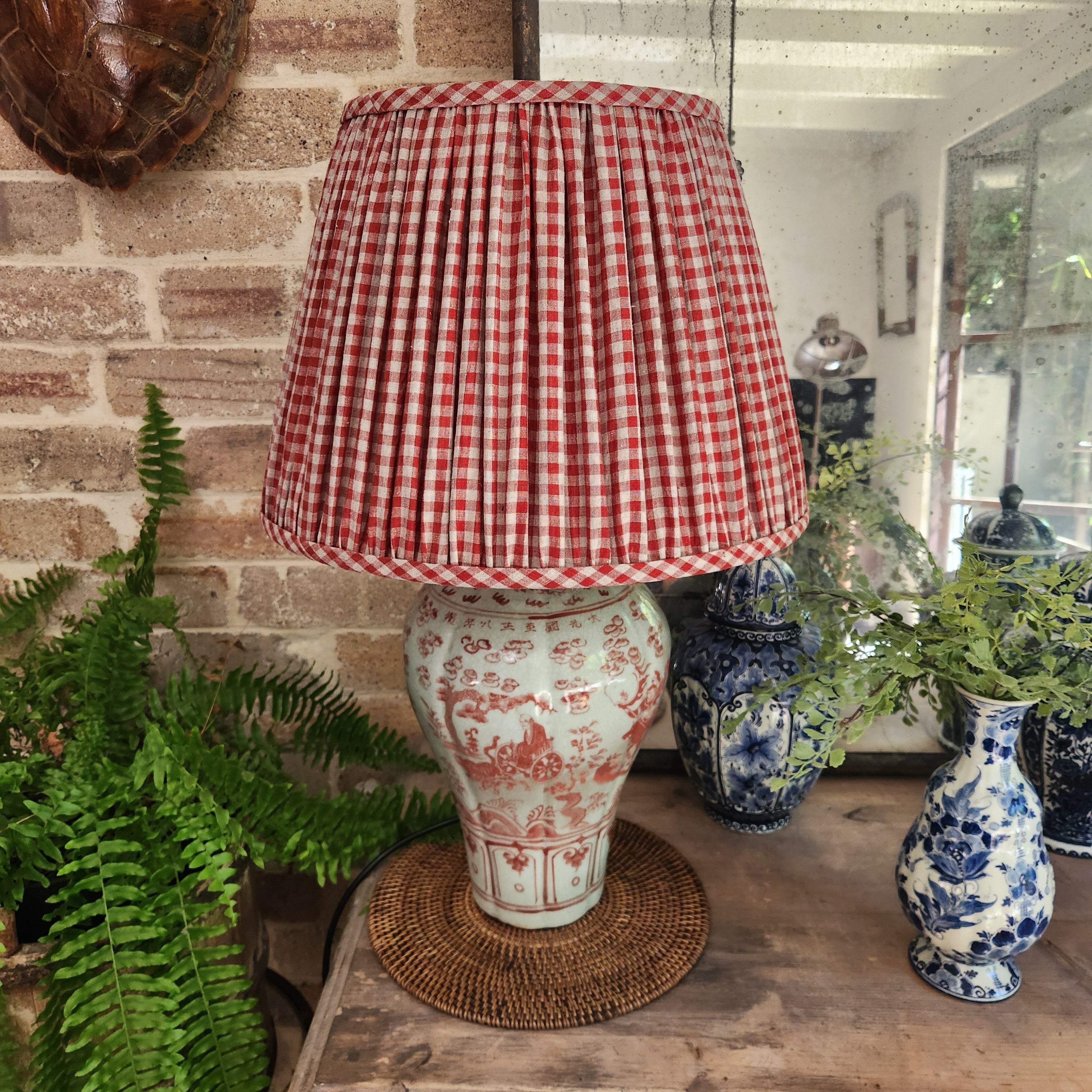 "Harvarserie" - Meiping Porcelain Base with Red Gingham Shade