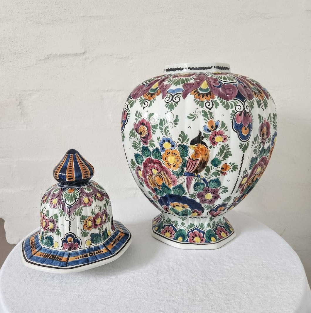 Glorious Large Polychrome Dutch Delft Lidded Pot