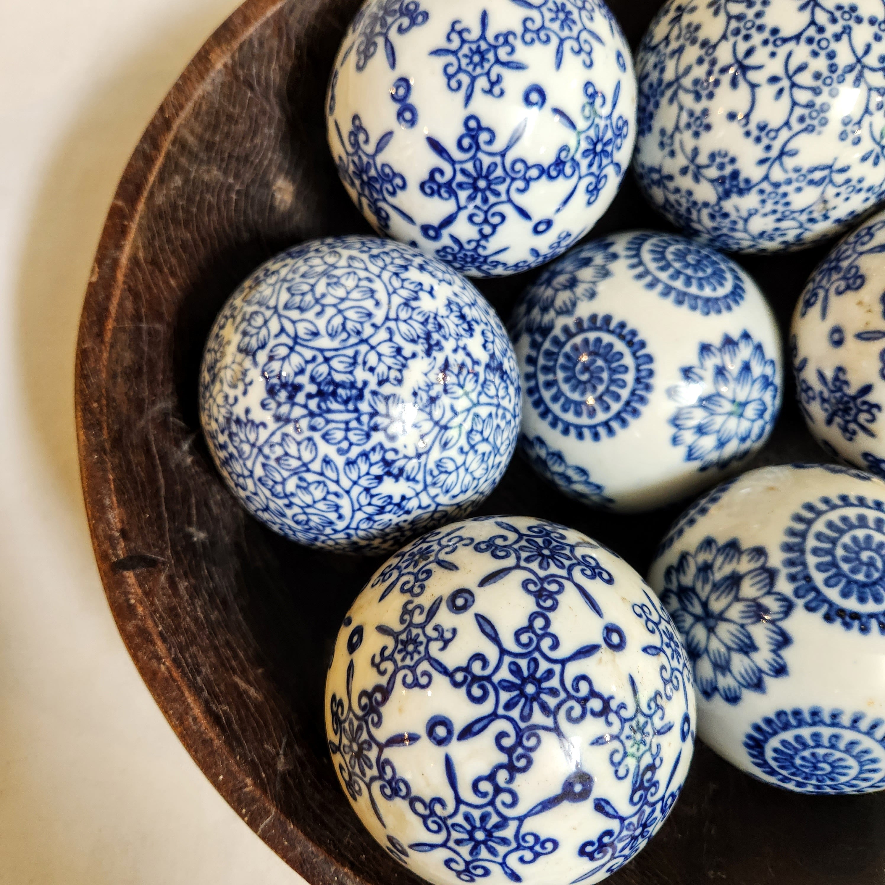 Blue and White Porcelain Balls (set of 3)