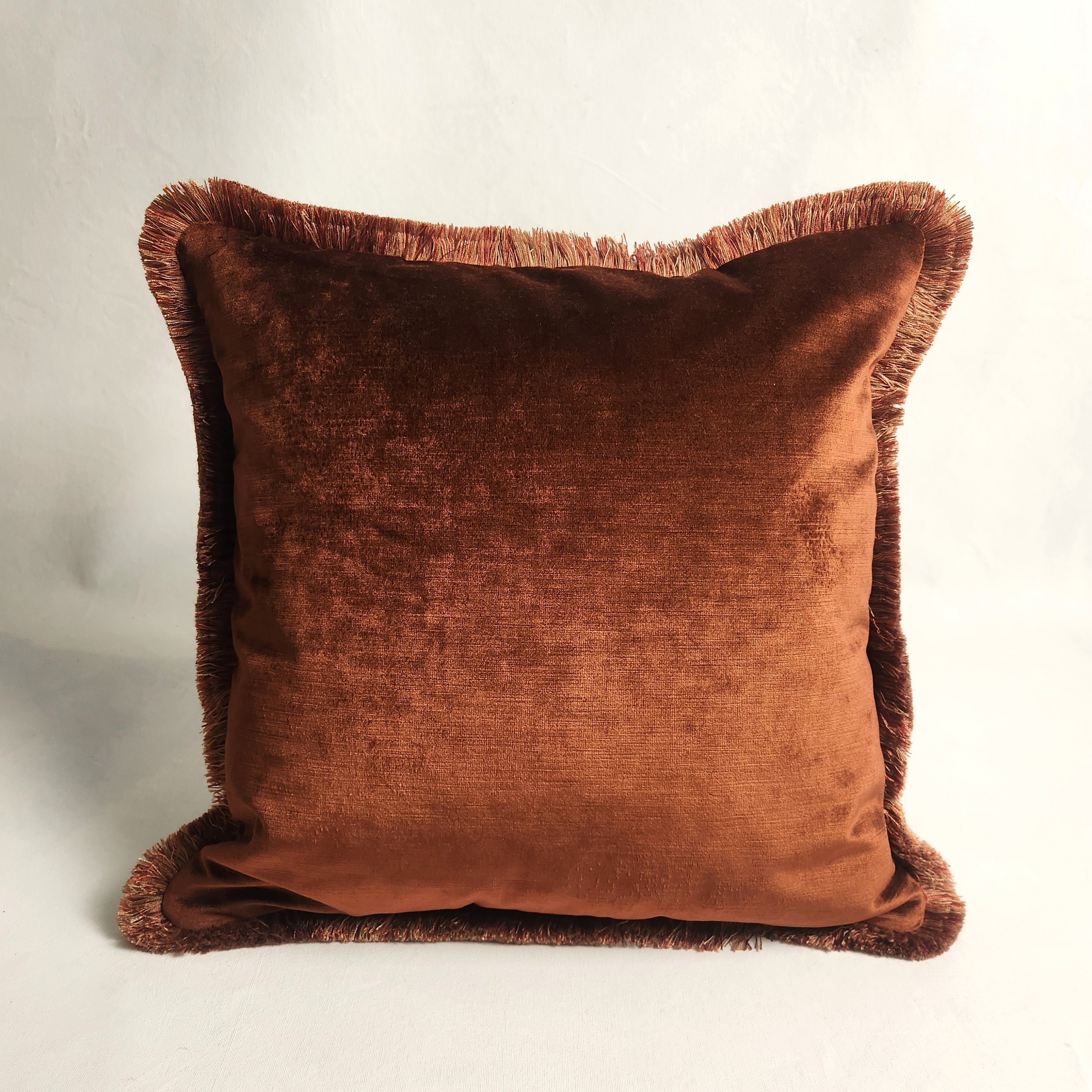 Rust Velvet Cushion with fringing