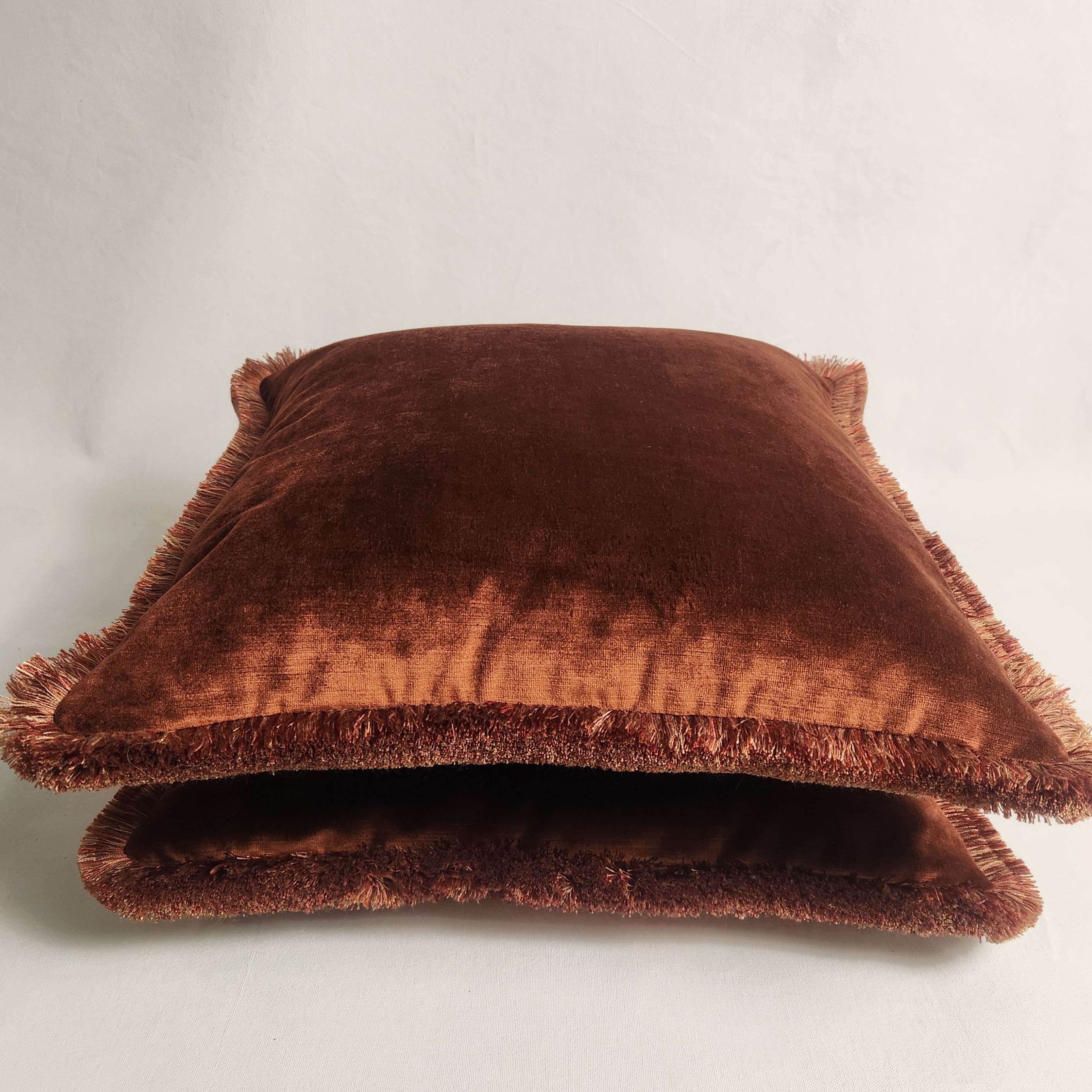 Rust Velvet Cushion with fringing