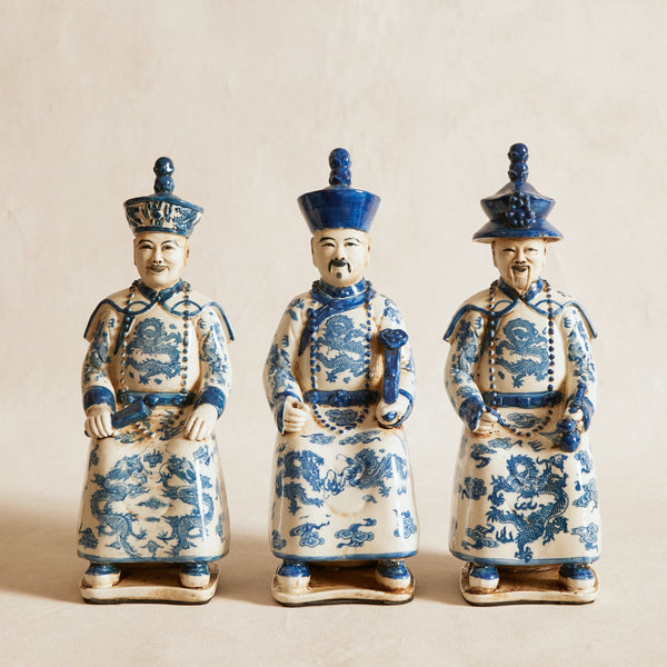 Blue and White Seated Ancestor Figurines