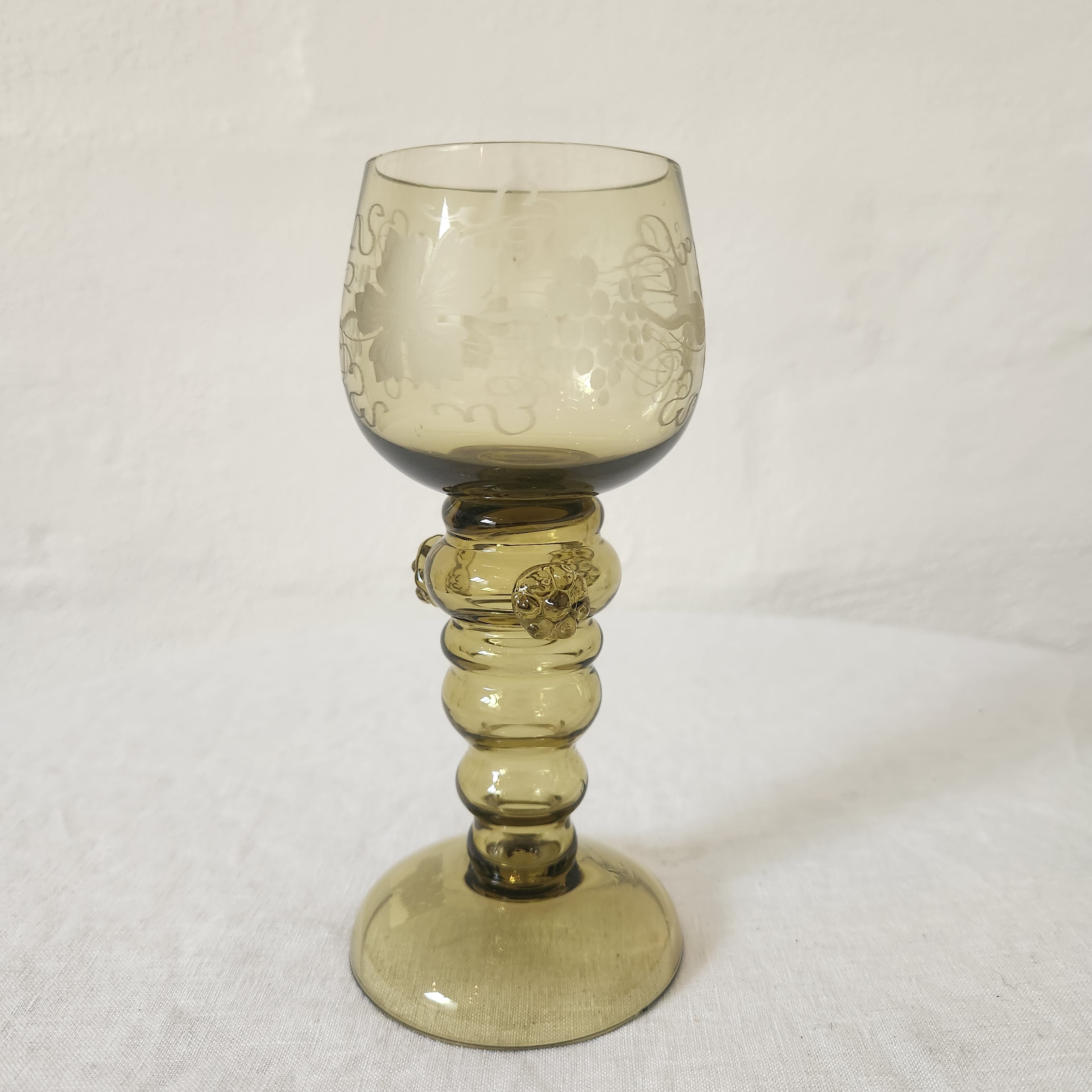 Four Small Vintage Hand-blown Green Glasses