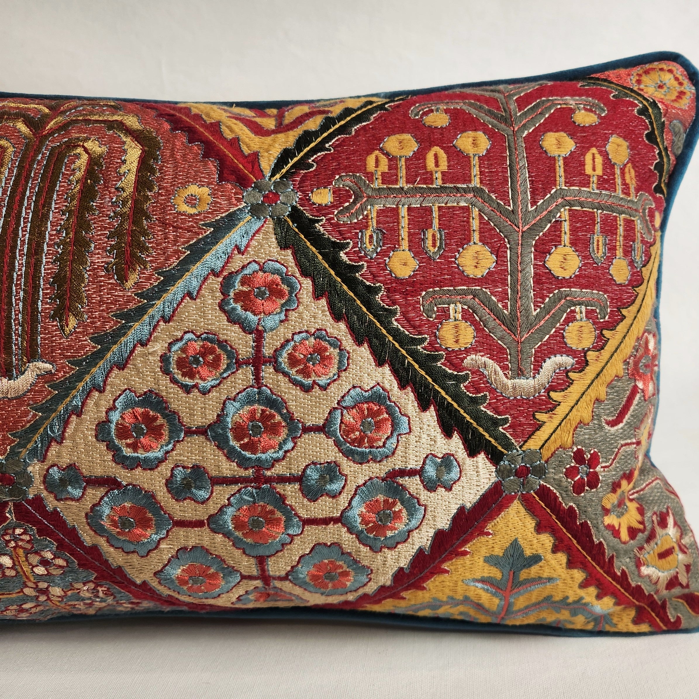 Embroidered Silk Lumbar Cushion