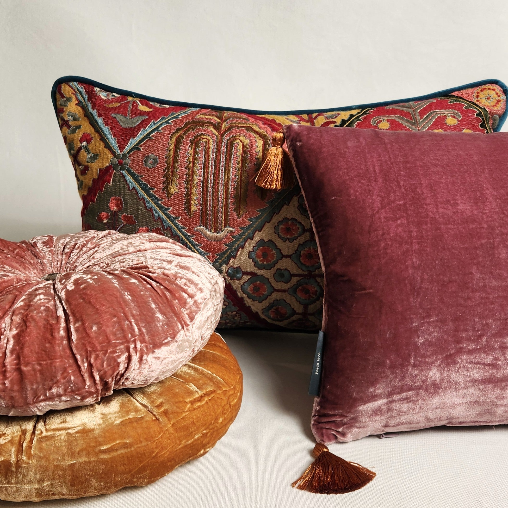 Embroidered Silk Lumbar Cushion