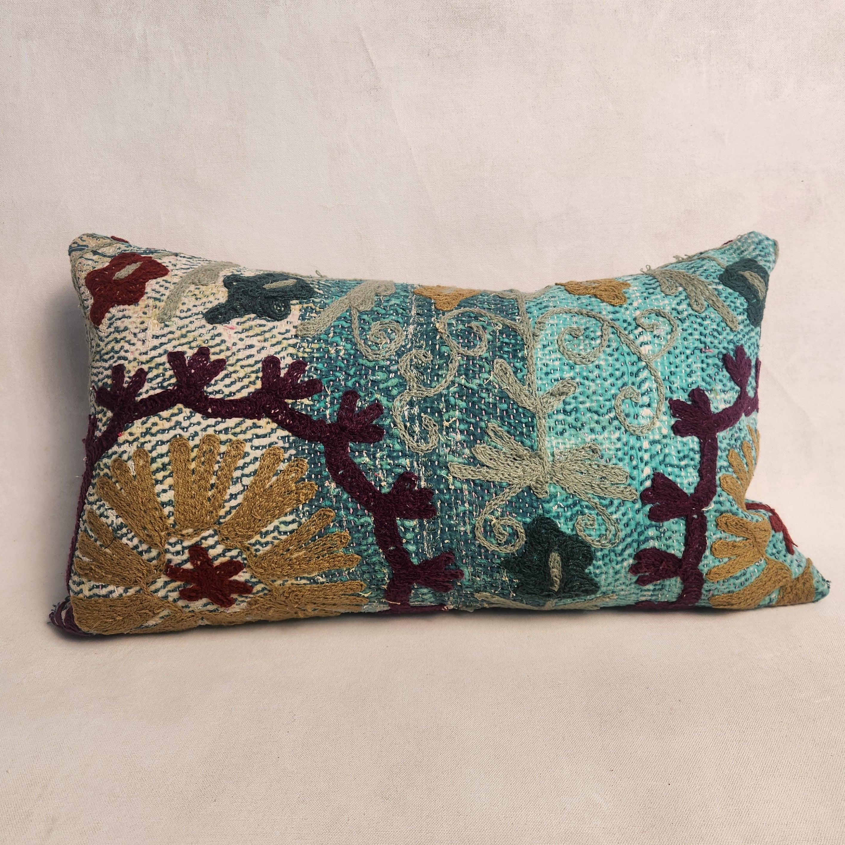 Suzani Cushion #12 - Burgundy & Turquoise 30x50