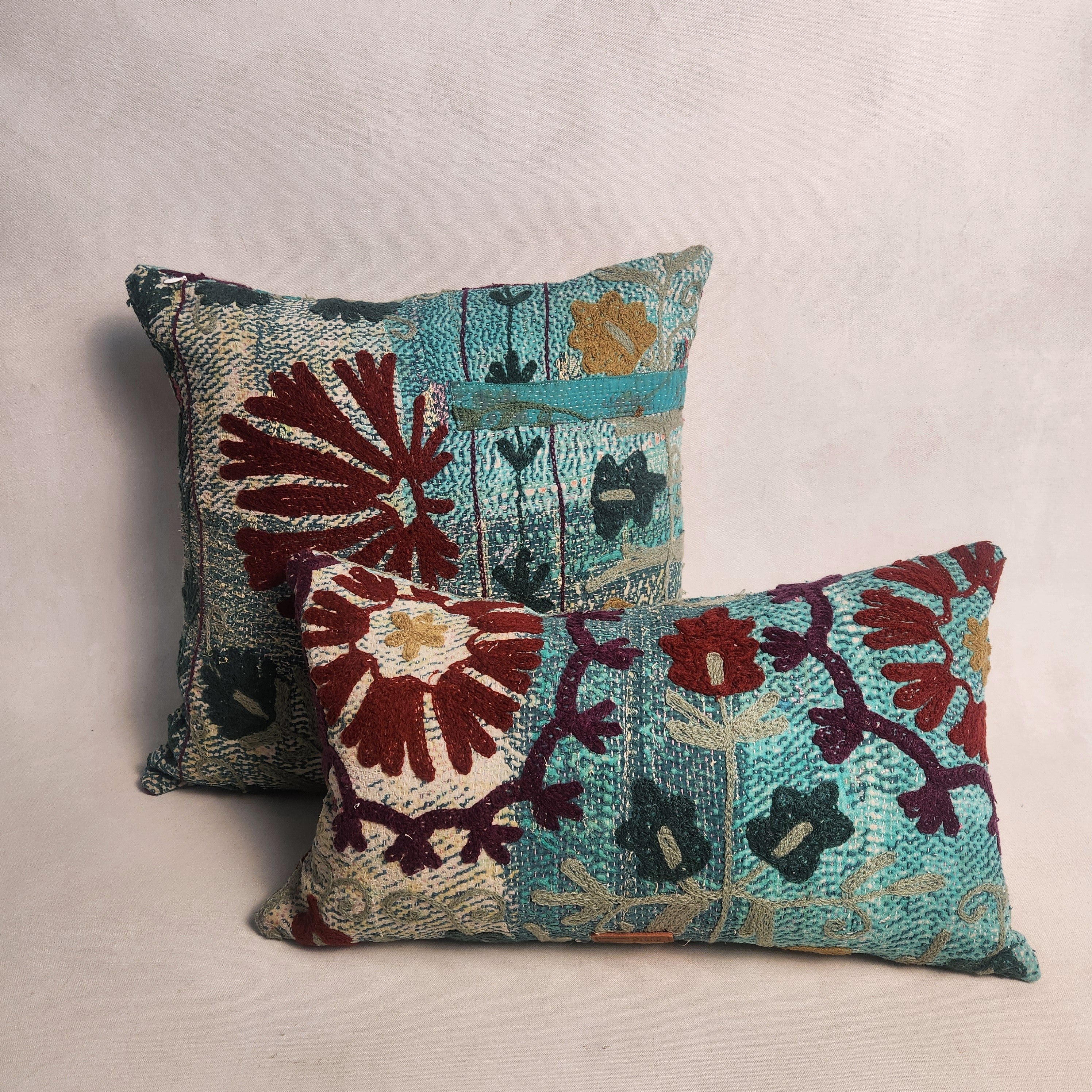 Suzani Cushion #12 - Burgundy & Turquoise 30x50