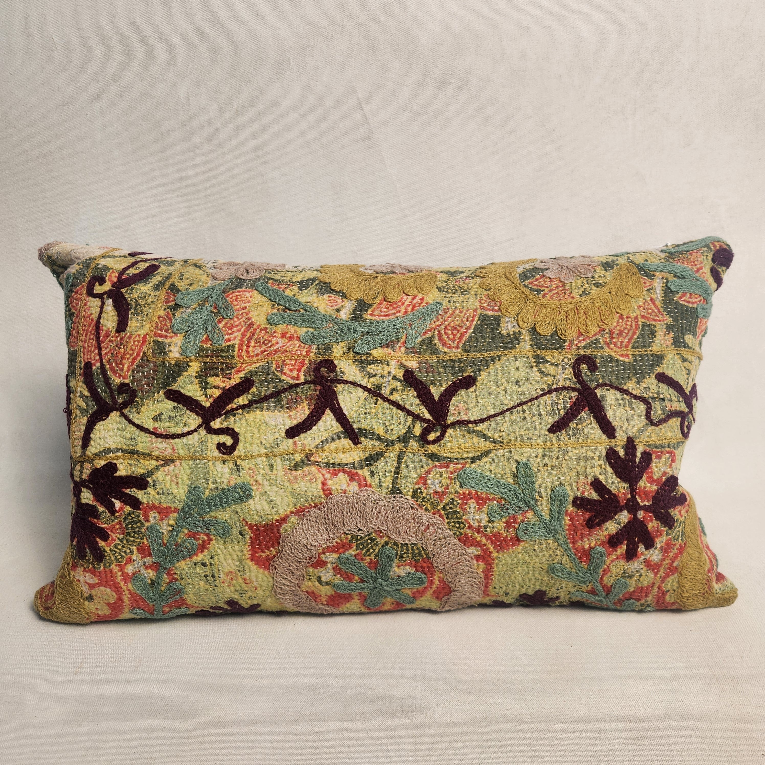 Suzani Cushion #15 - Lilac, Green & Ochre 30x50