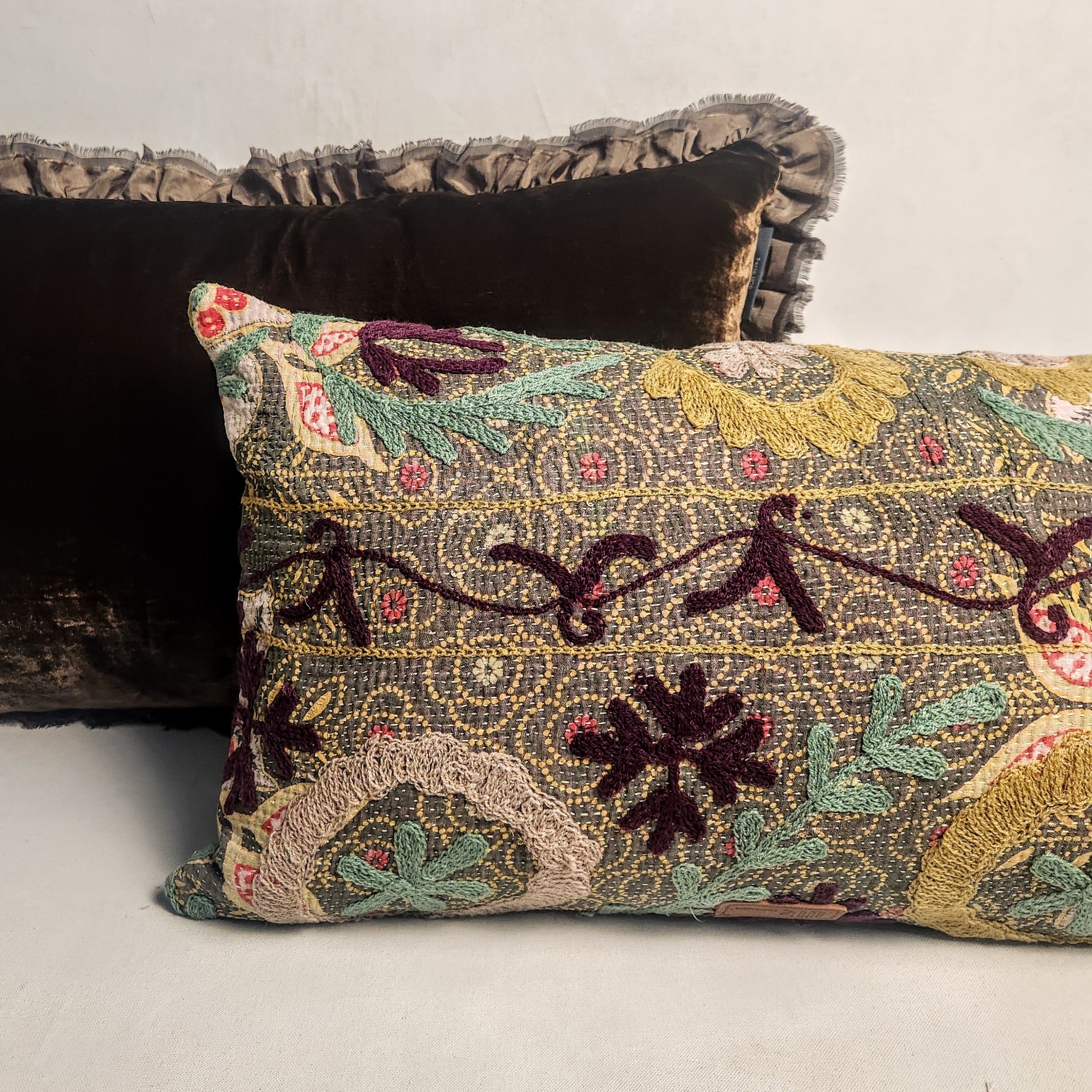 Suzani Cushion #15 - Lilac, Green & Ochre 30x50