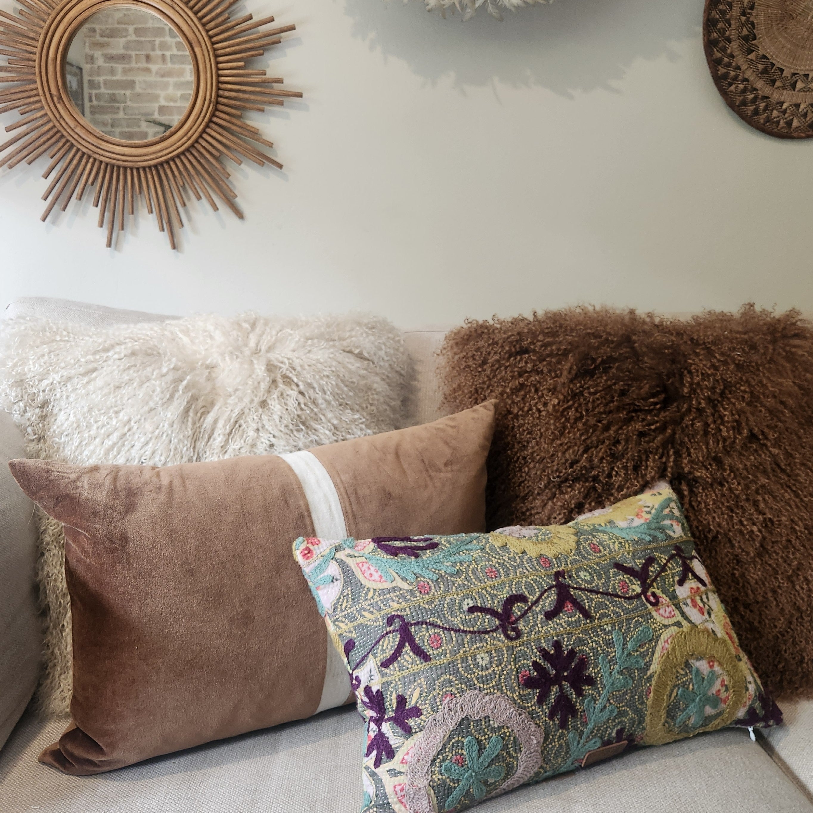 Suzani Cushion #15 - Lilac, Green & Ochre 30x50