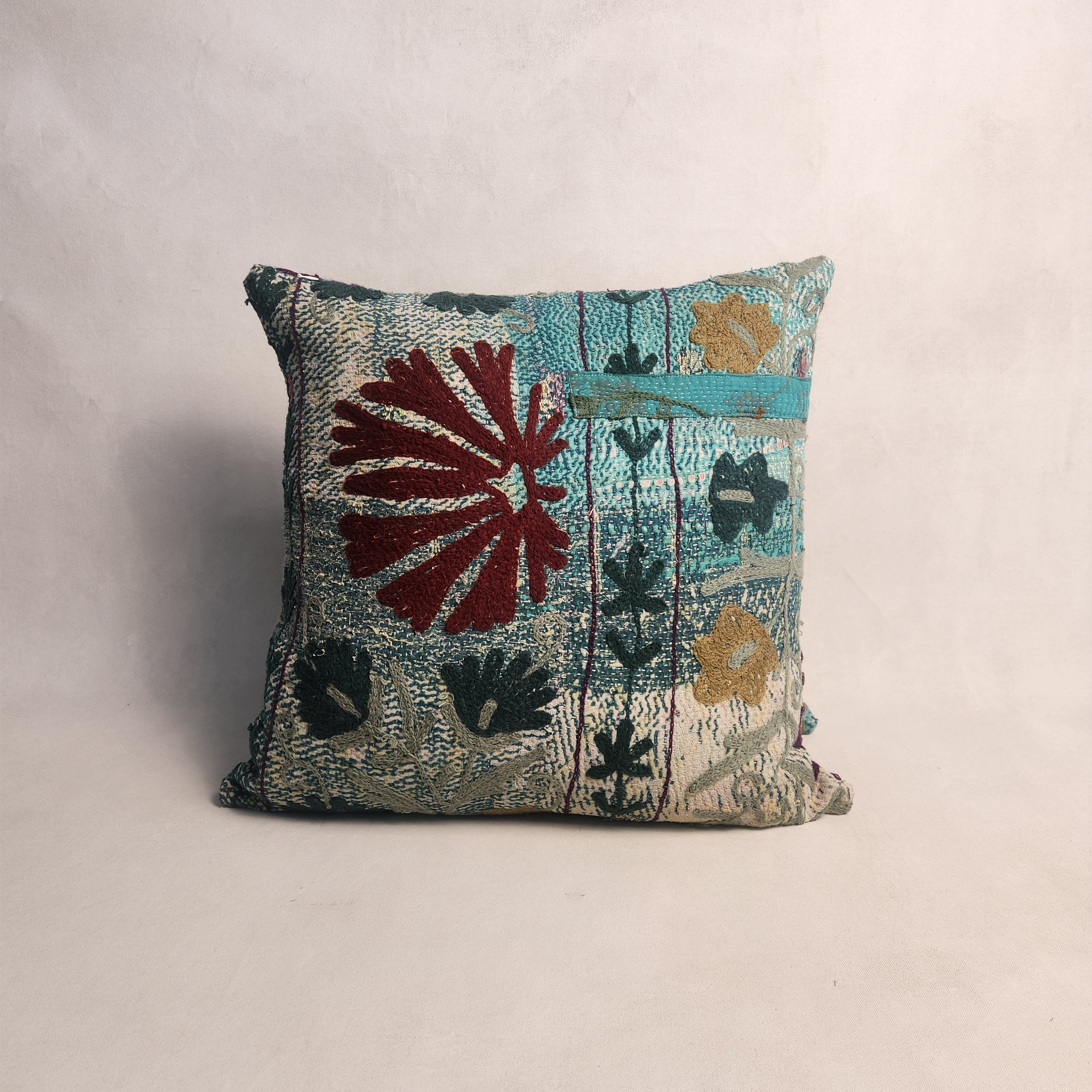 Suzani Cushion #16 - Burgundy & Turquoise 50x50