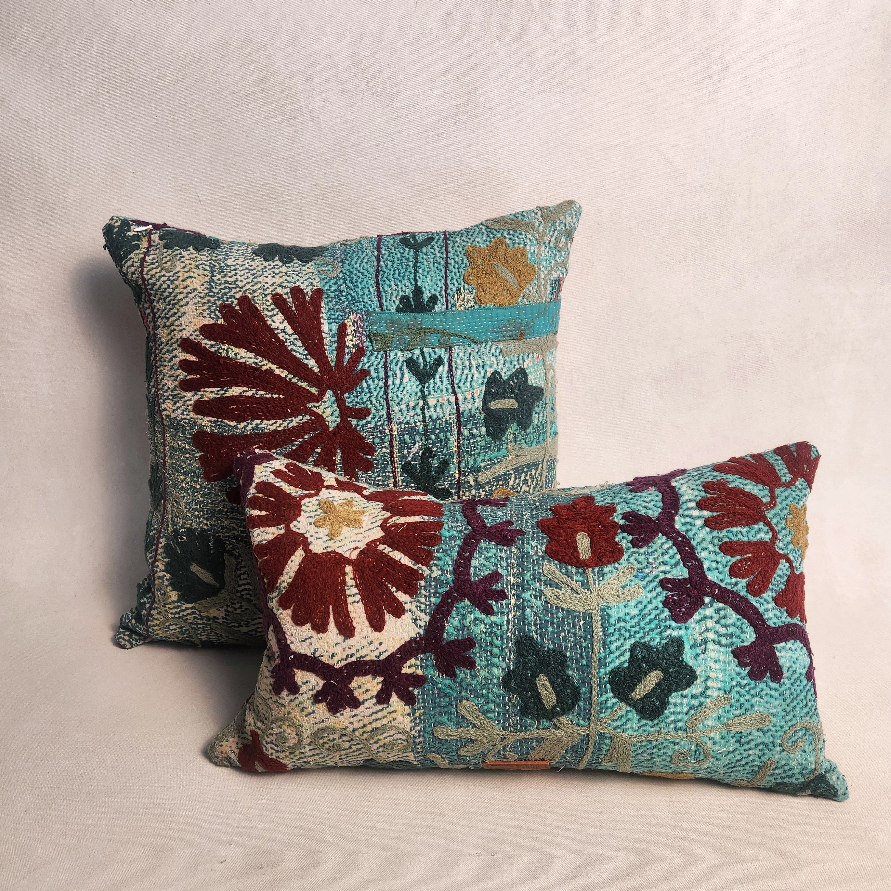 Suzani Cushion #16 - Burgundy & Turquoise 50x50