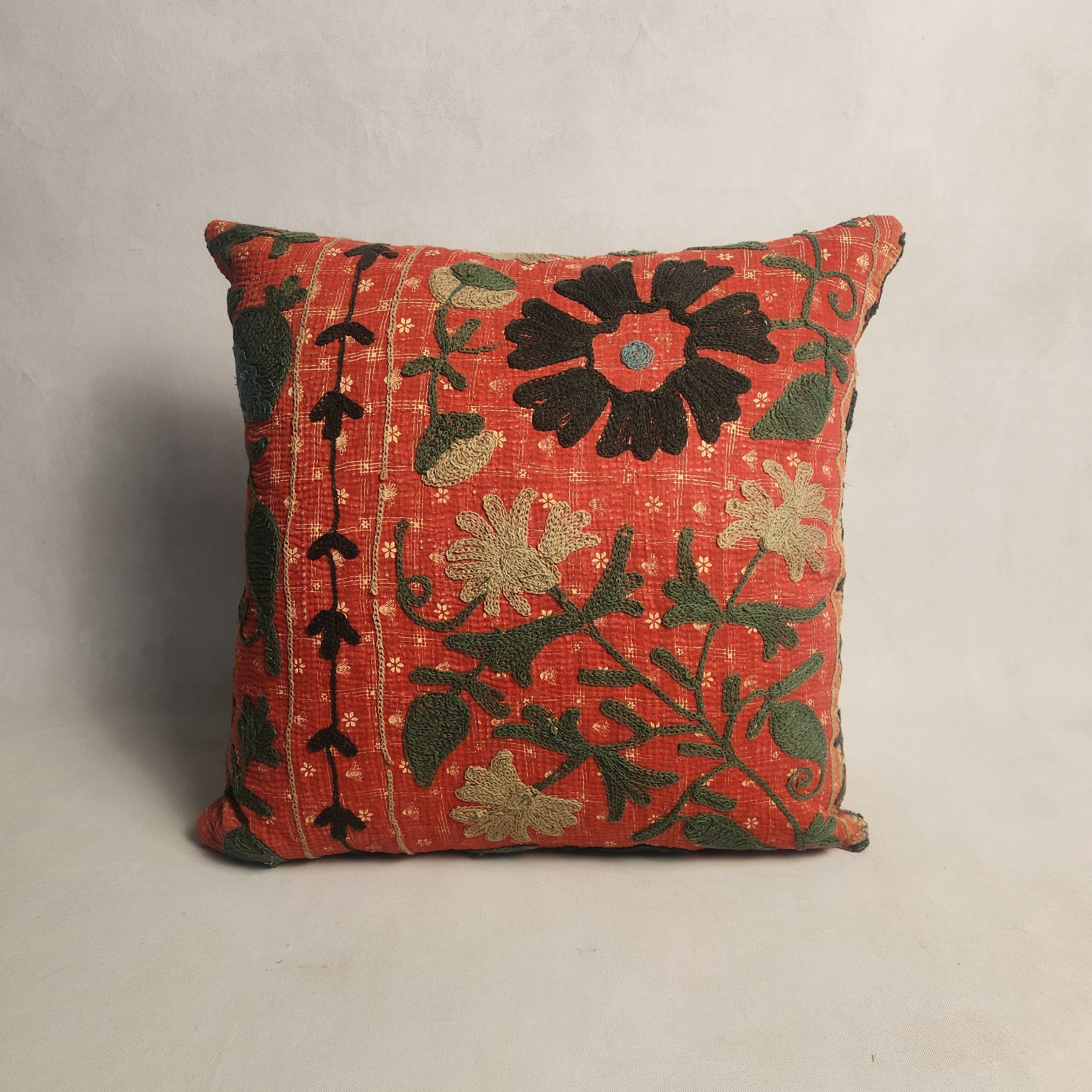 Suzani Cushion #19 - Red, Green & Ochre 50x50
