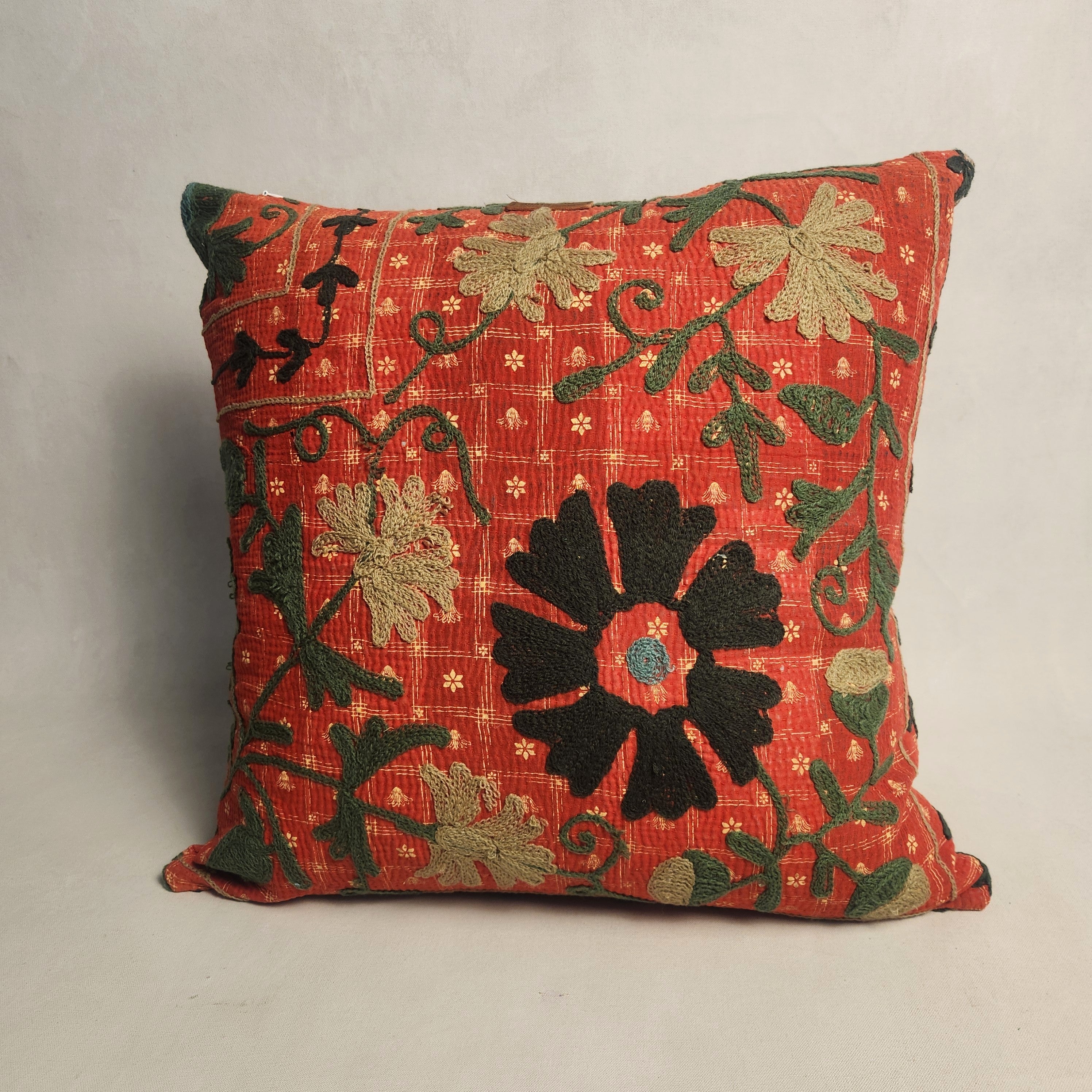 Suzani Cushion #19 - Red, Green & Ochre 50x50