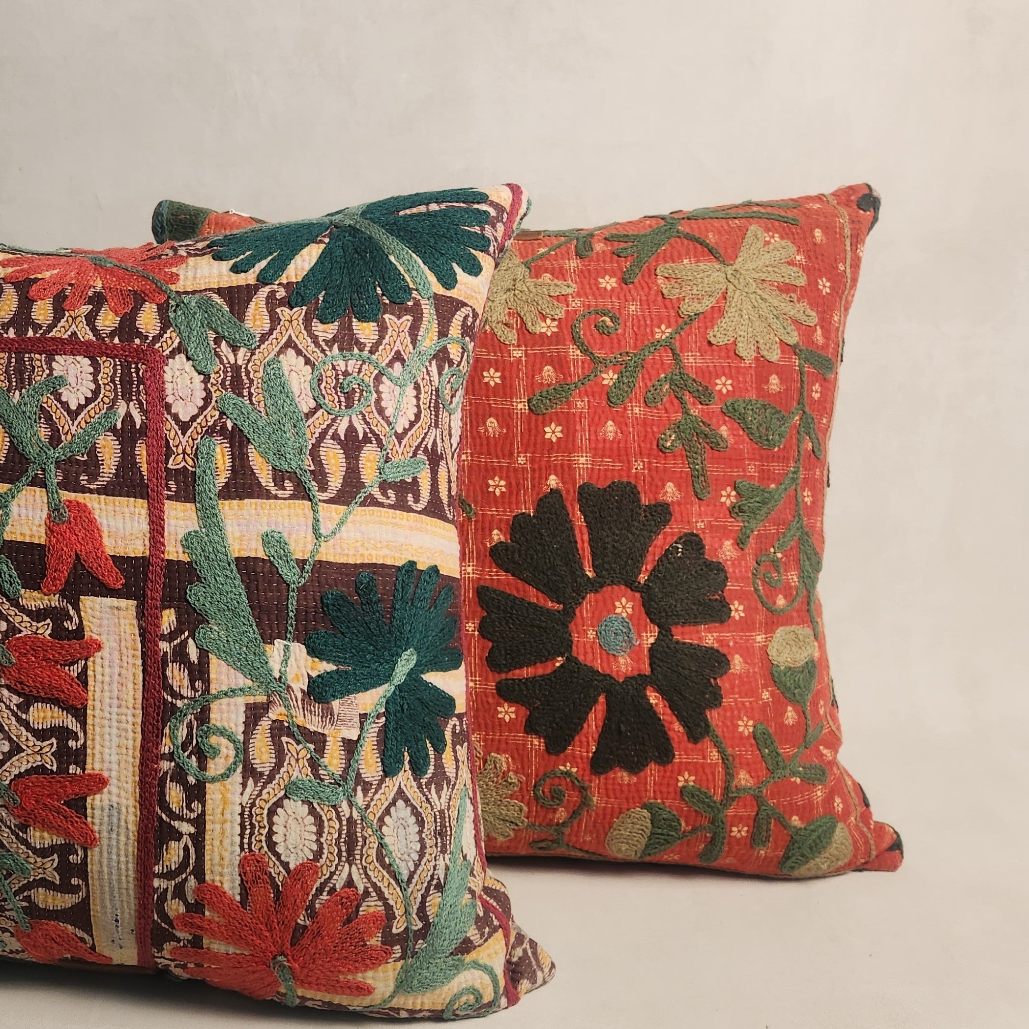 Suzani Cushion #19 - Red, Green & Ochre 50x50