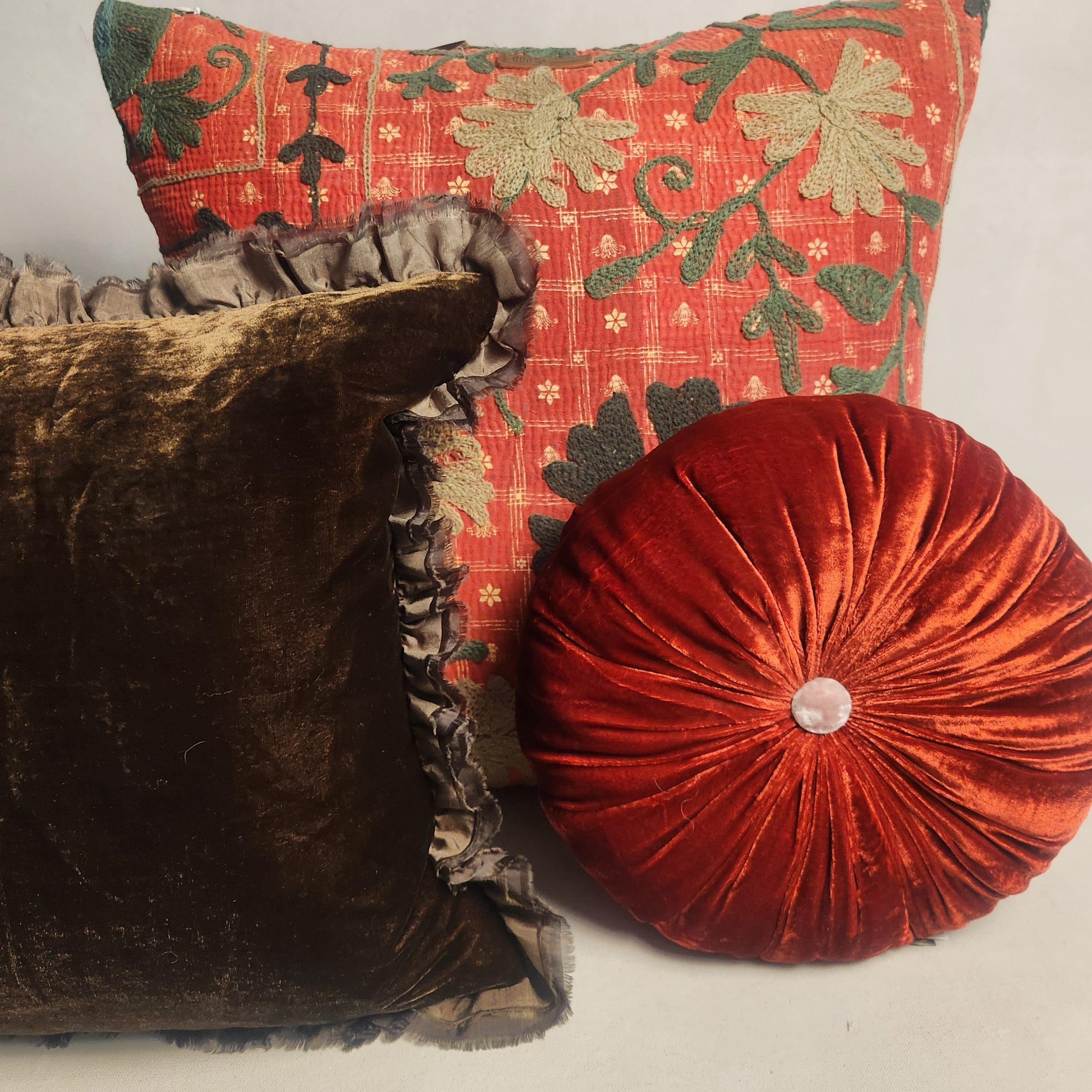Suzani Cushion #19 - Red, Green & Ochre 50x50