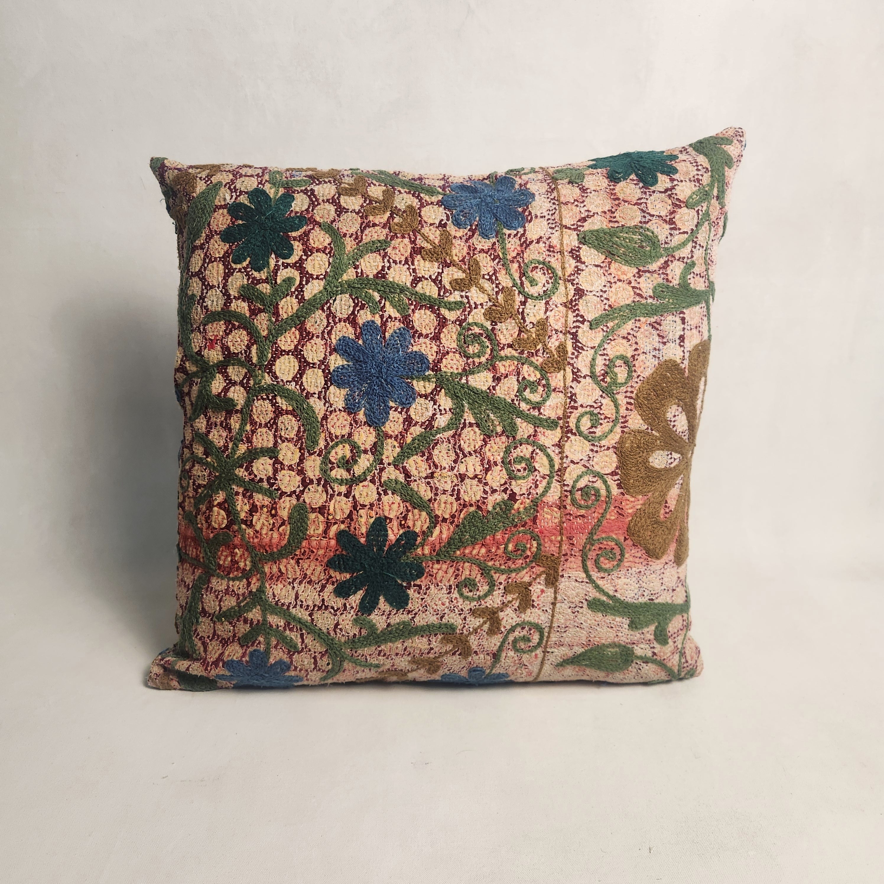 Suzani Cushion #20 - Blue, Green & Pink 50x50