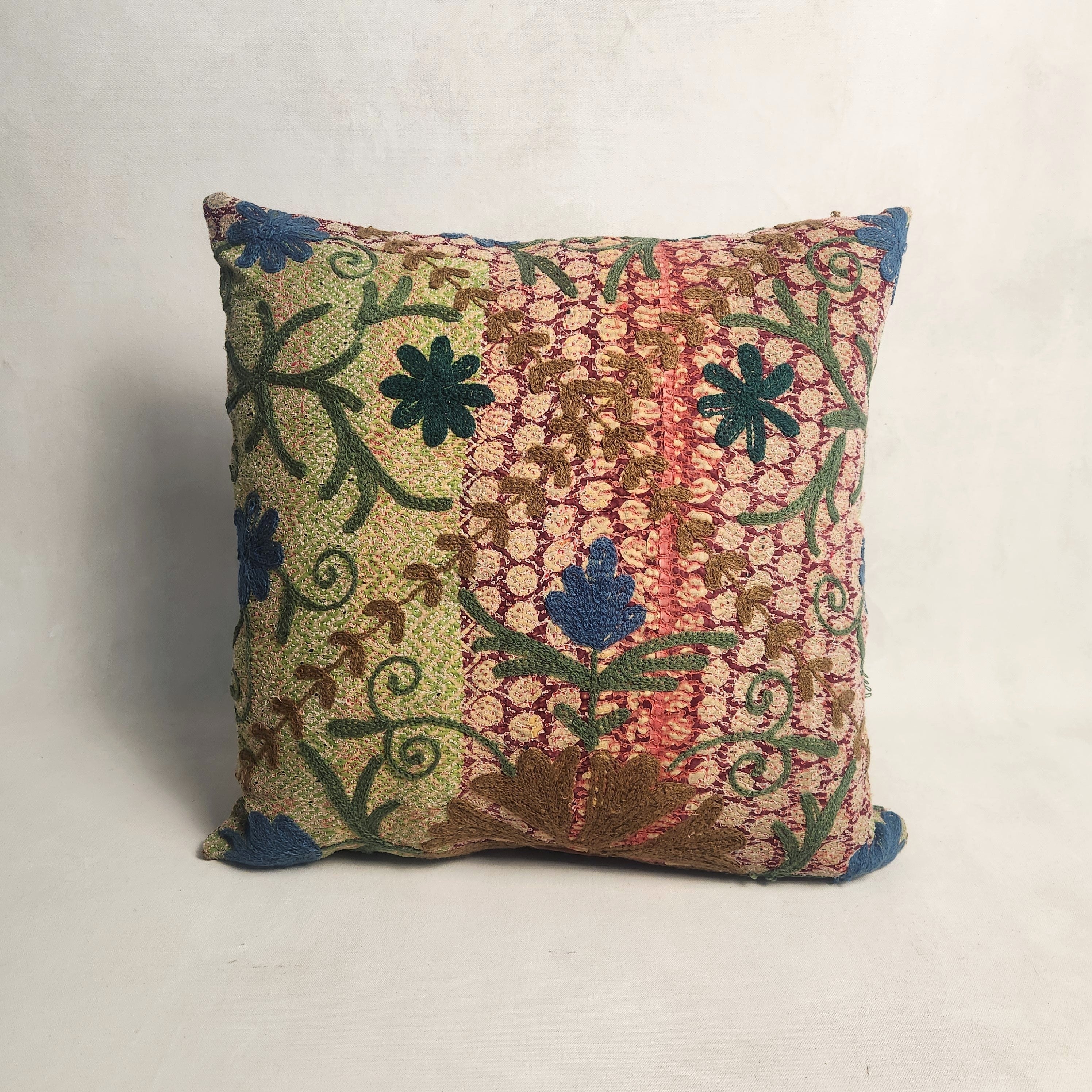 Suzani Cushion #20 - Blue, Green & Pink 50x50