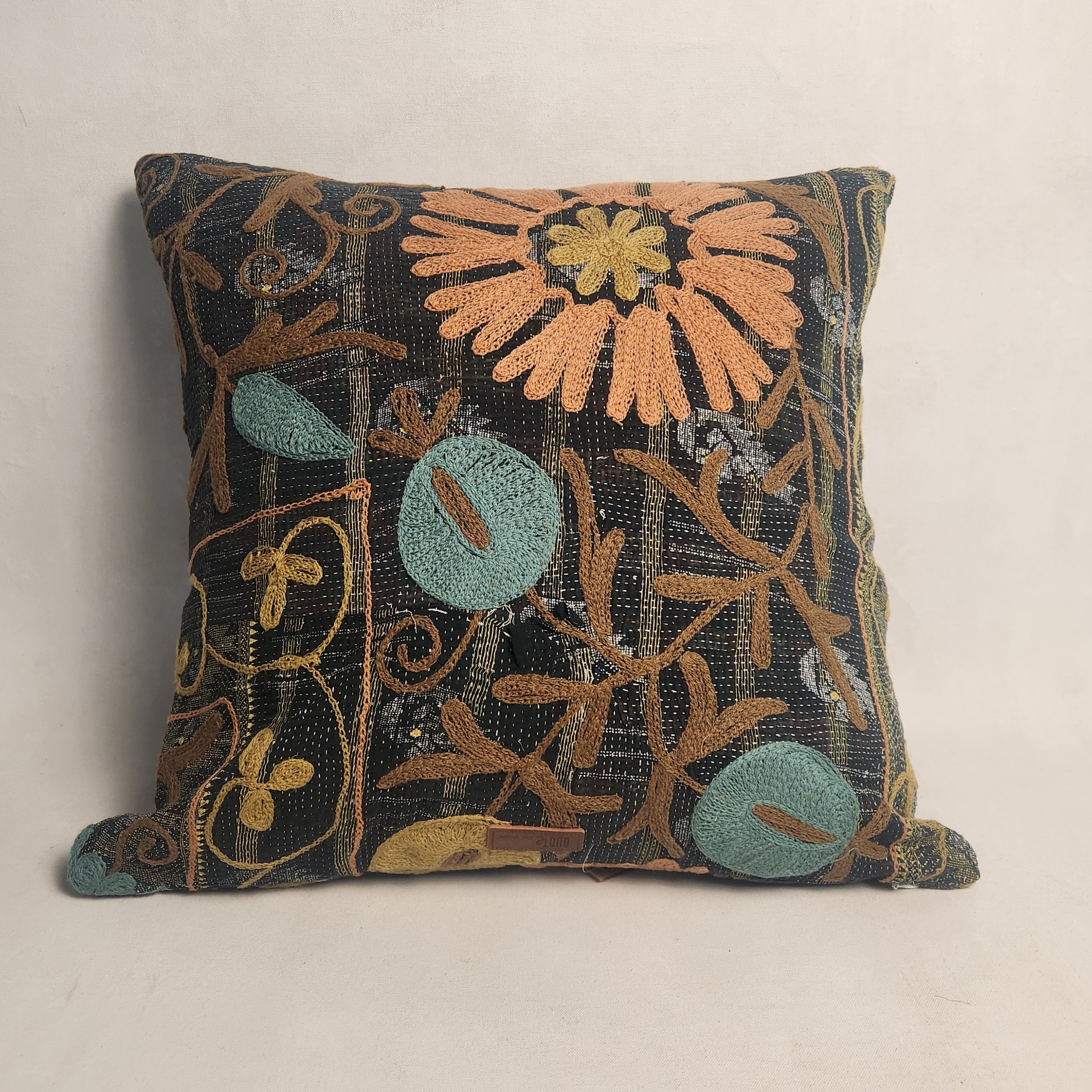Suzani Cushion #21 - Navy & Ochre 50x50