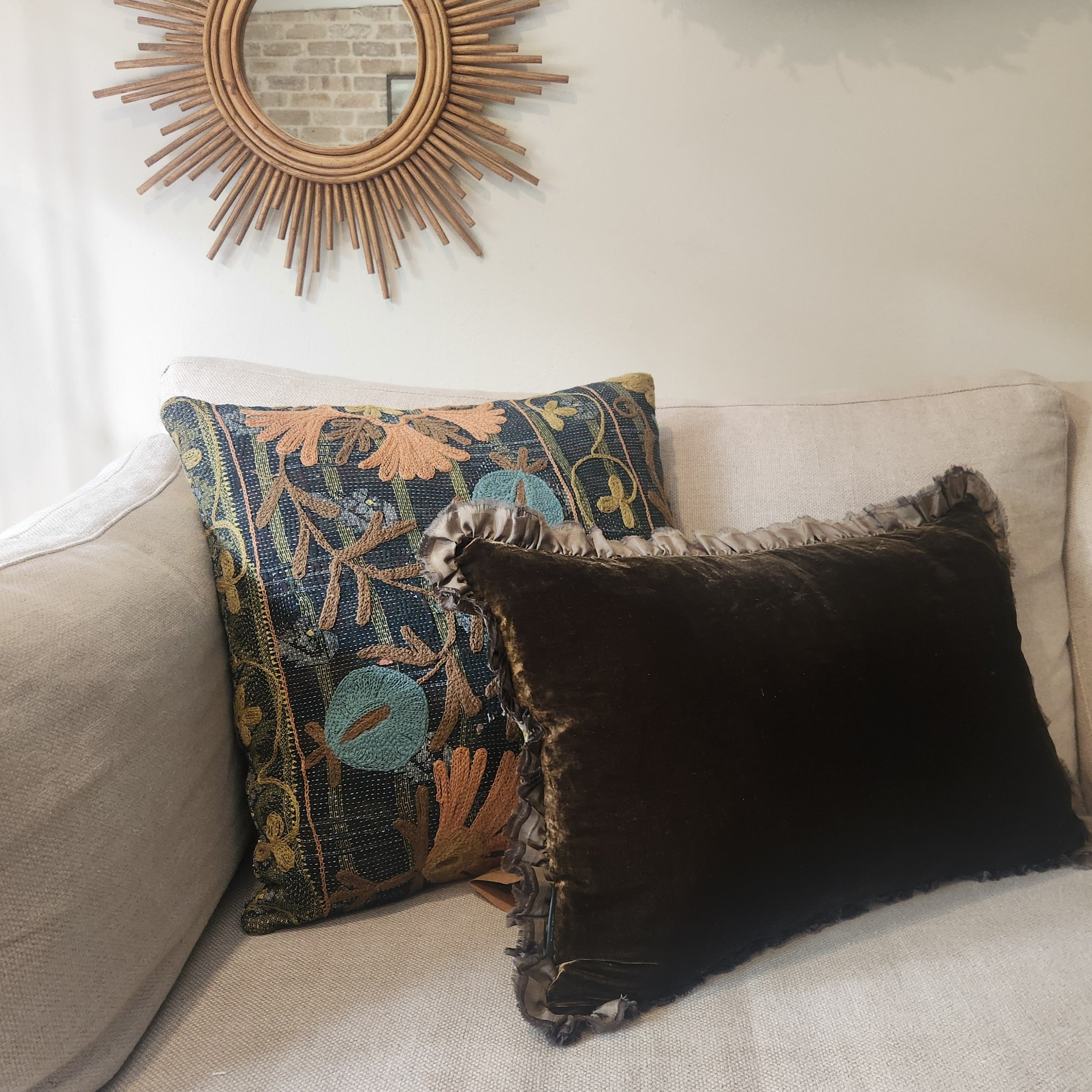 Suzani Cushion #21 - Navy & Ochre 50x50