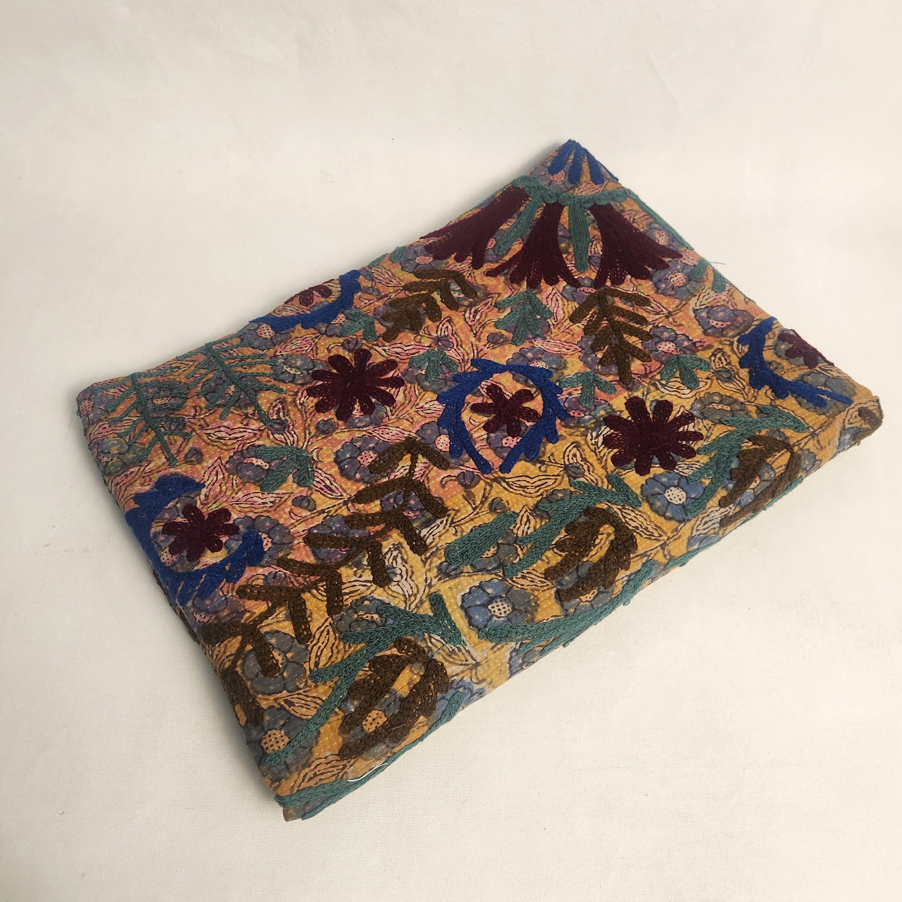 Vintage Suzani Kantha Throw - Burgundy Slate Yellow