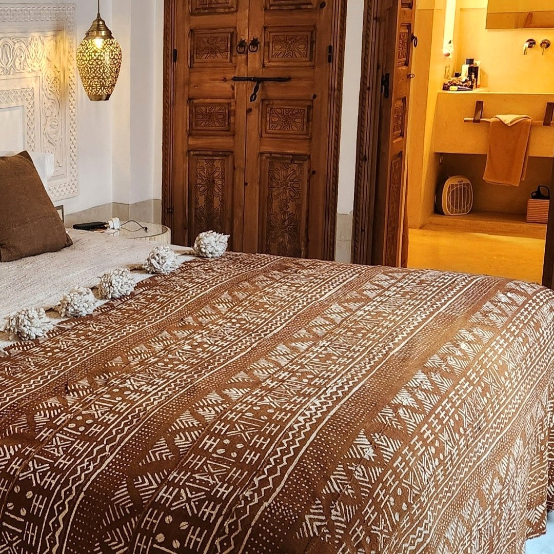 Vintage Tan Mud Cloth Throw