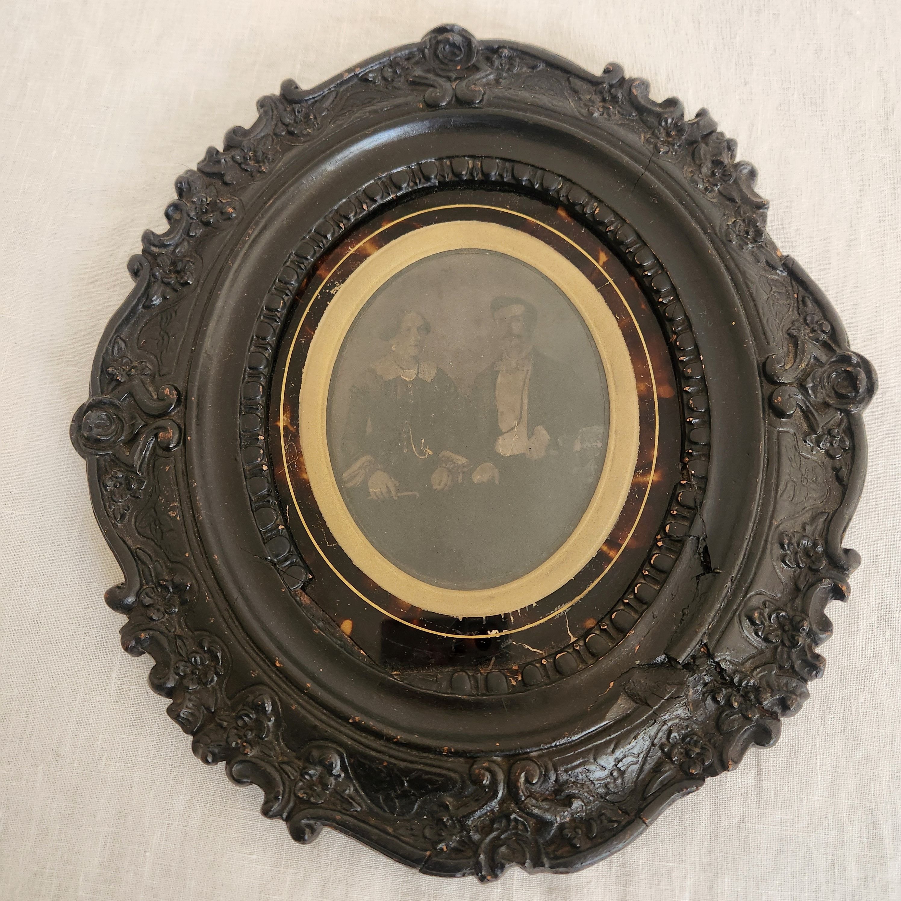 Antique Circa 1850’s Ambrotype Portrait in Black Frame with Tortoiseshell coloured mount.