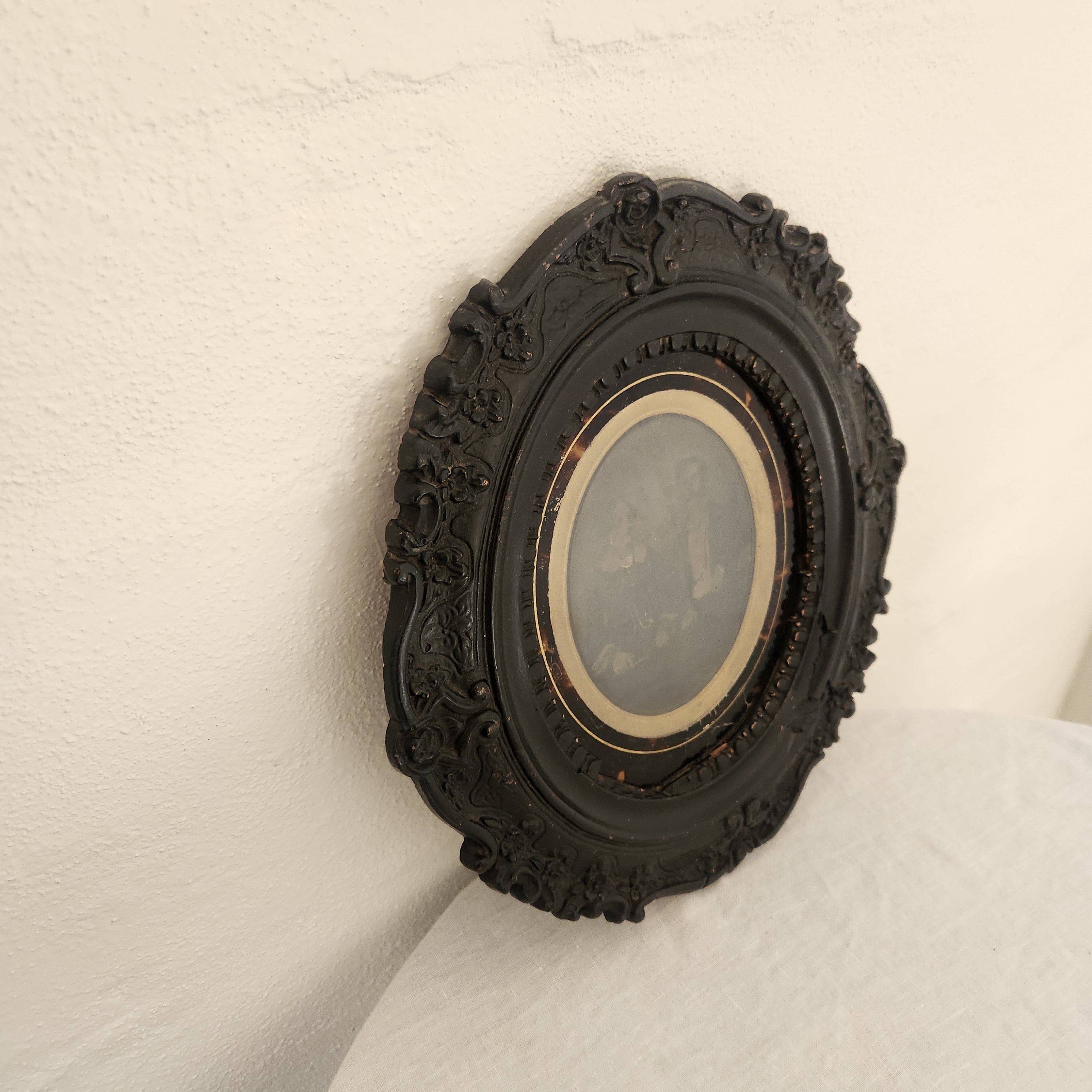 Antique Circa 1850’s Ambrotype Portrait in Black Frame with Tortoiseshell coloured mount.