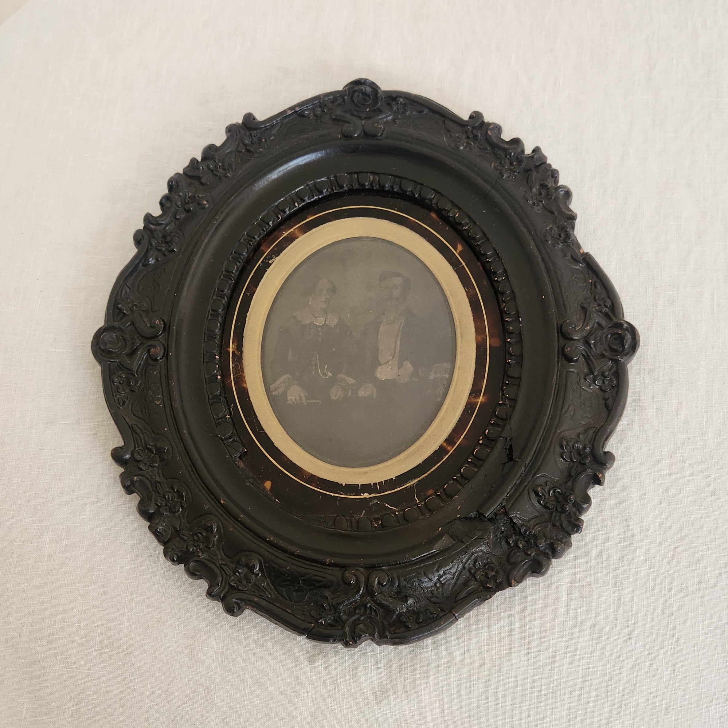 Antique Circa 1850’s Ambrotype Portrait in Black Frame with Tortoiseshell coloured mount.