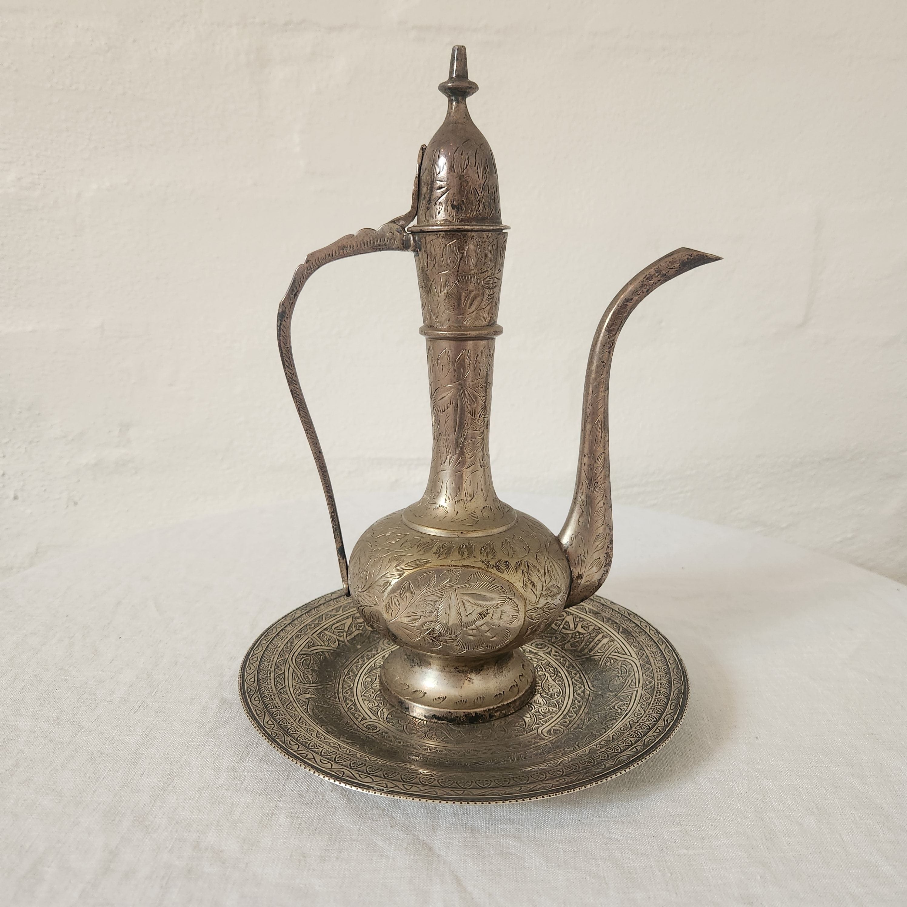 Antique Silver Persian Etched Plate