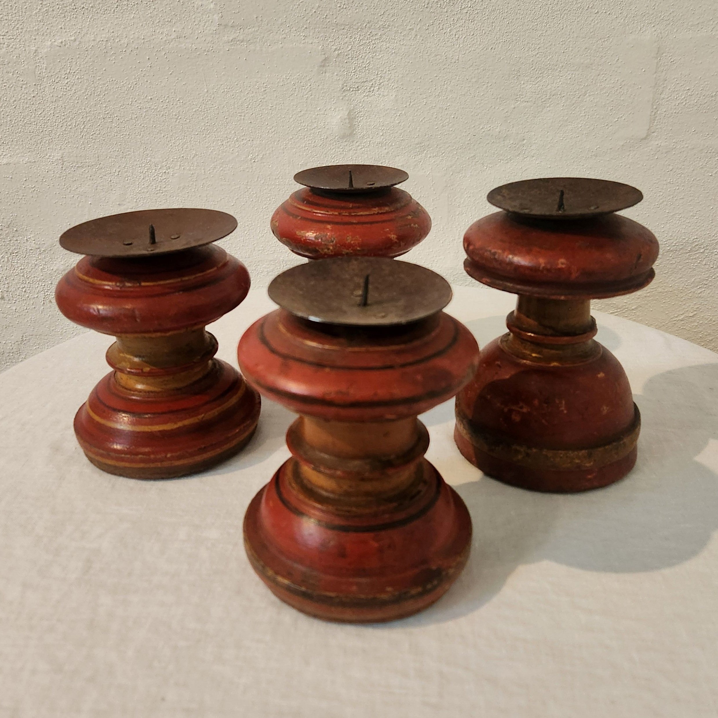 Painted Wooden Pillar Candlestick