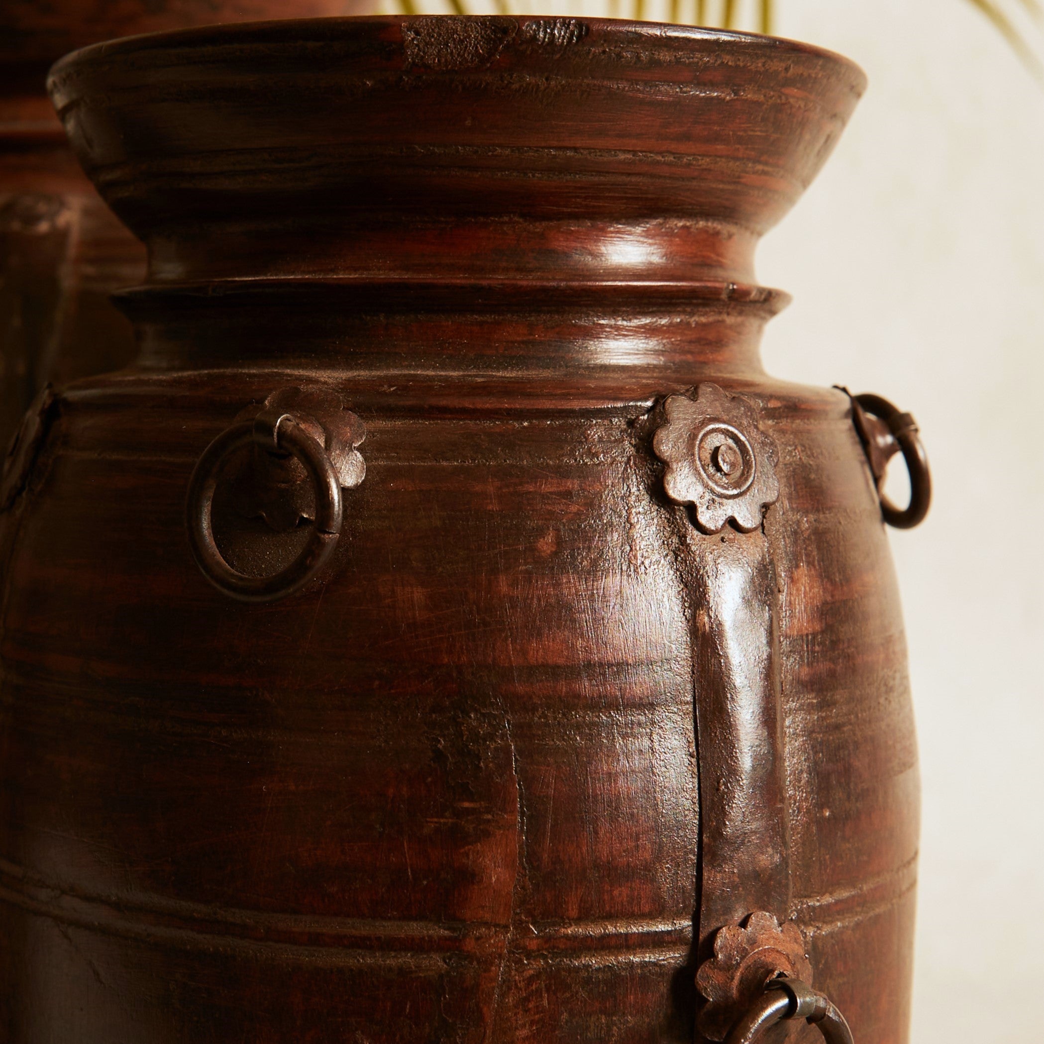 Wooden Naga Pot with metal trims - Medium