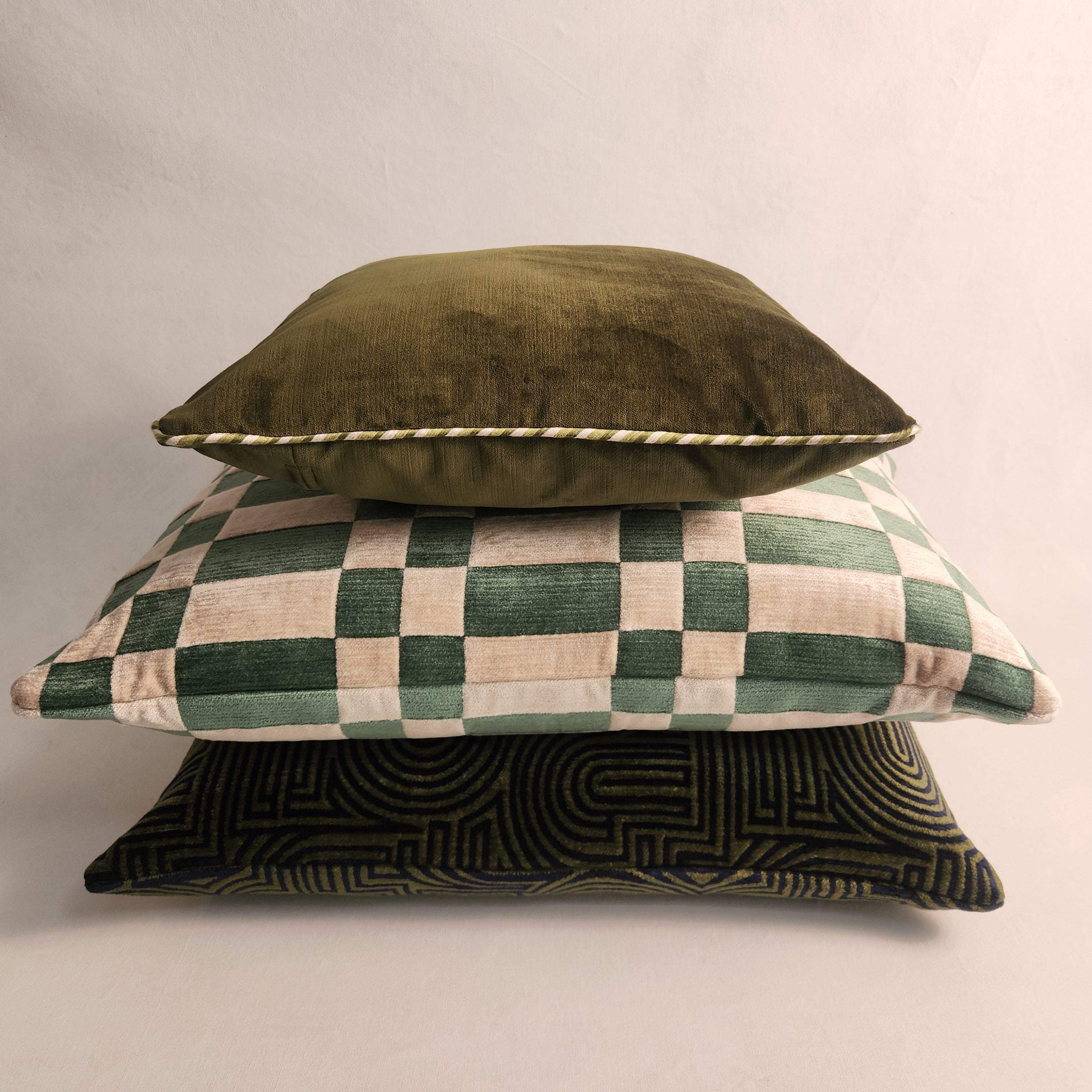 Tcheky Rectangular Cushion - Ecru & Green