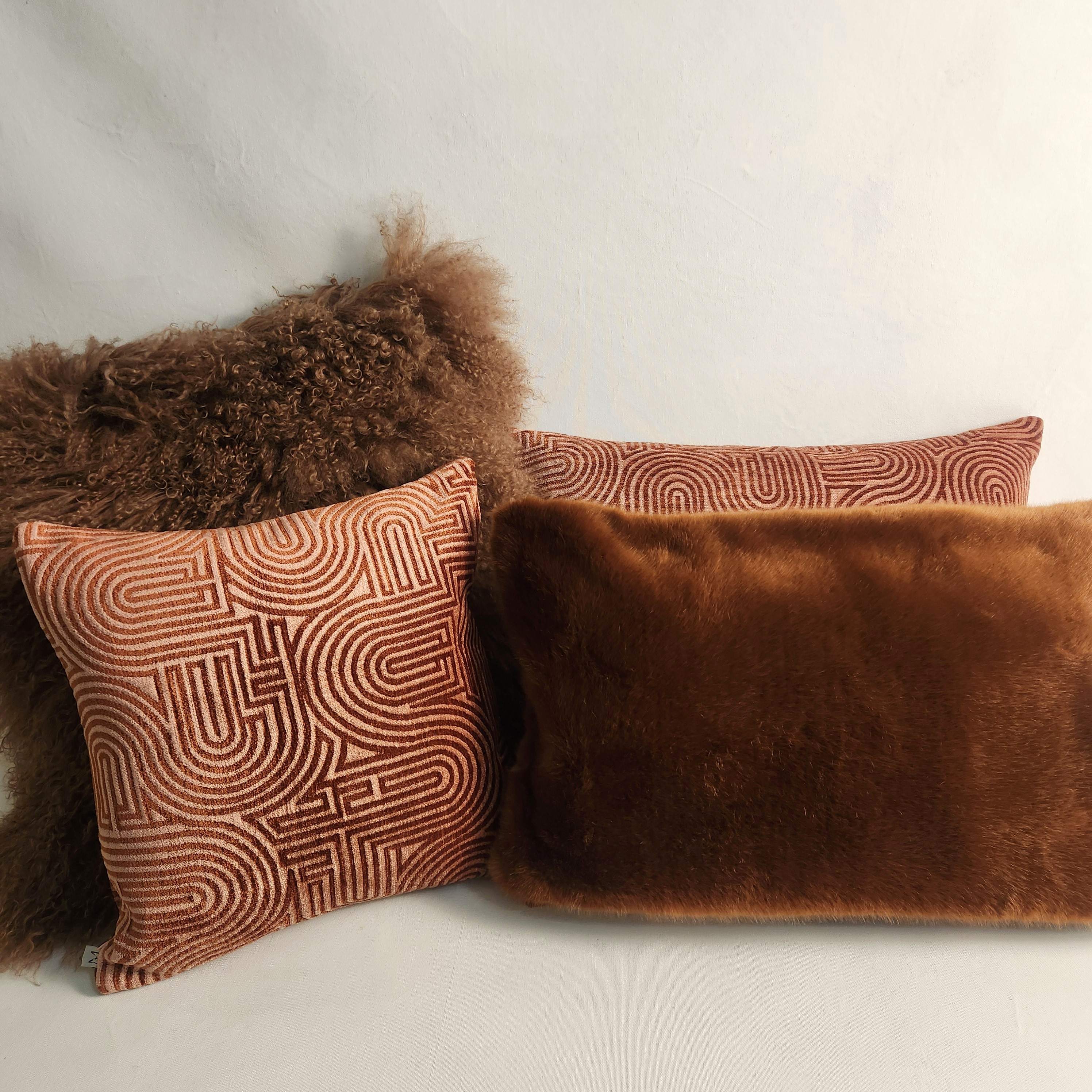 Klark Square Cushion - Peach Pink & Caramel
