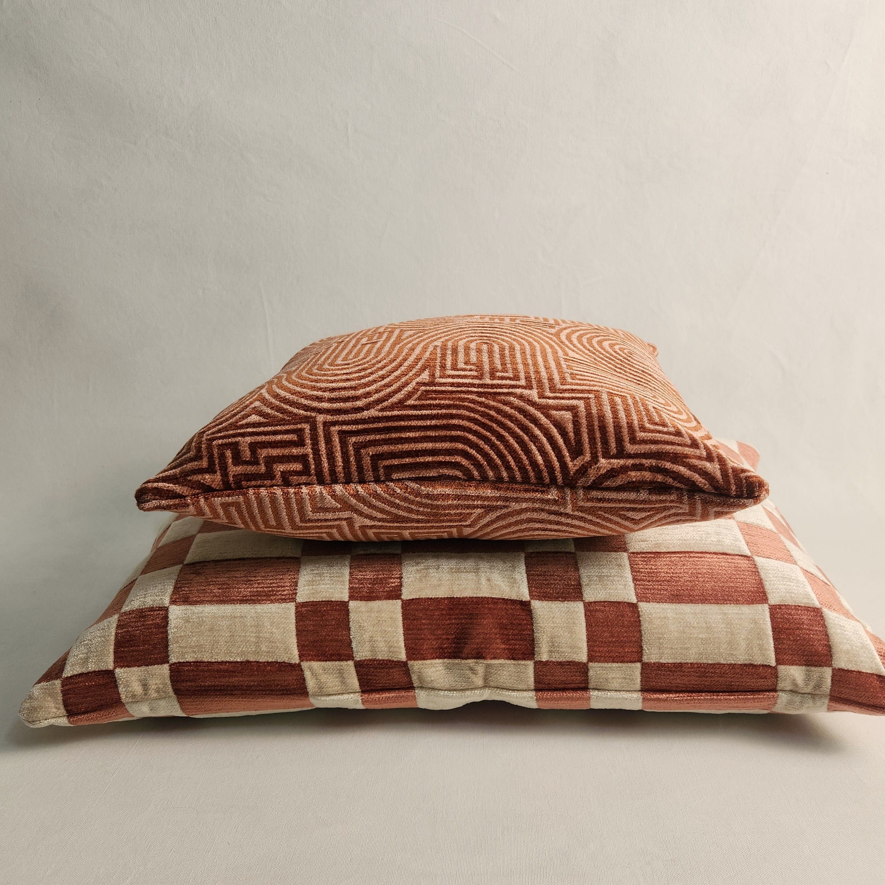 Tcheky Rectangular Cushion - Ecru & Terracotta