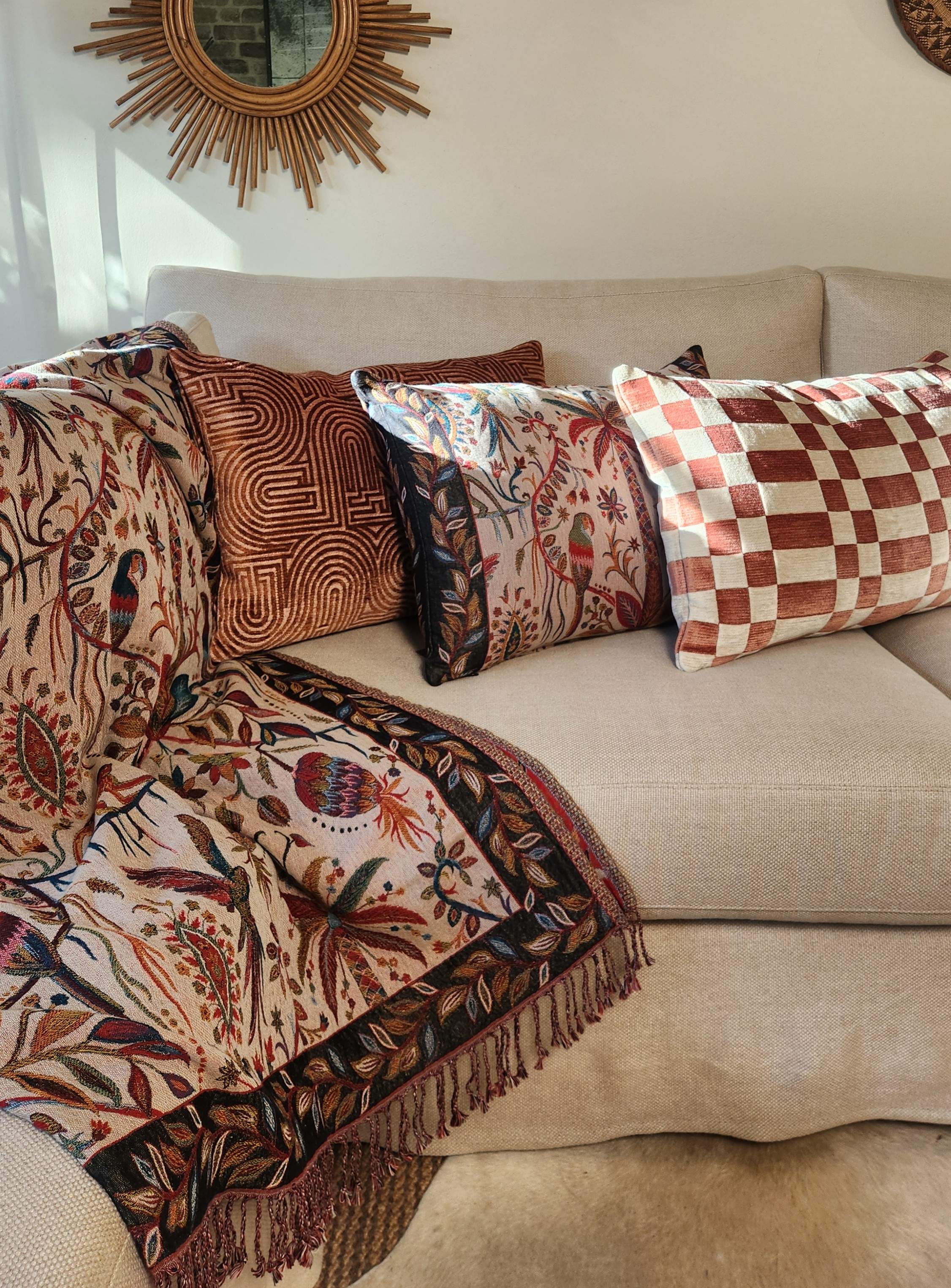 Tcheky Rectangular Cushion - Ecru & Terracotta
