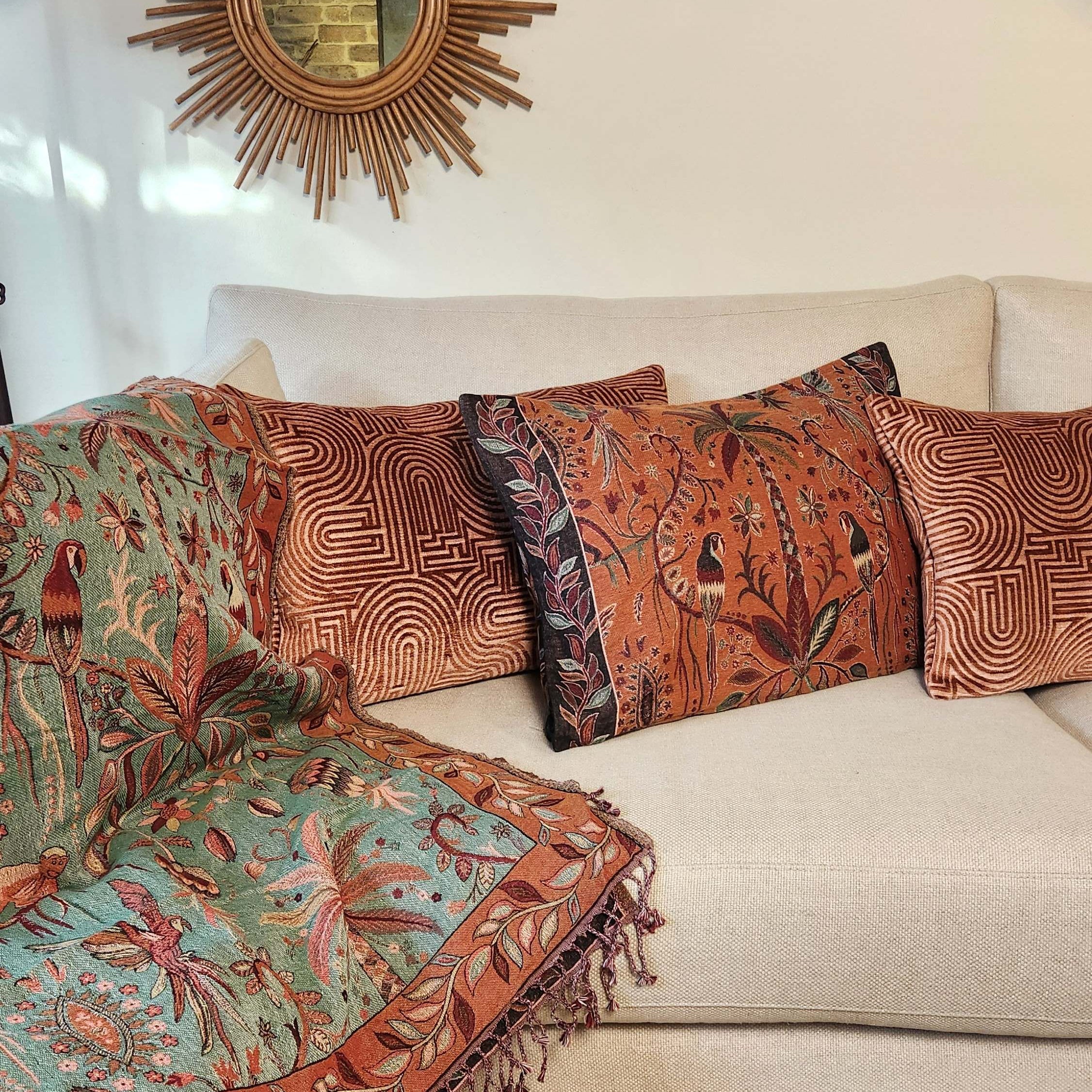 Klark Rectangular Cushion - Peach Pink & Caramel