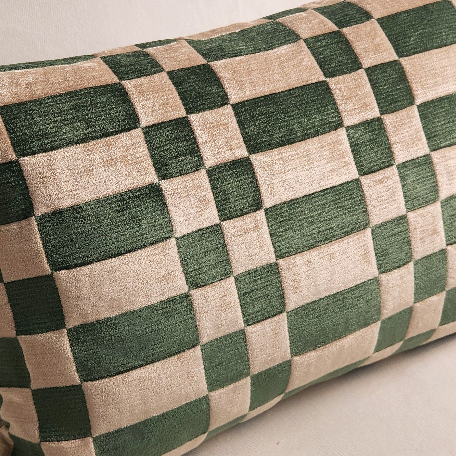 Tcheky Rectangular Cushion - Ecru & Green