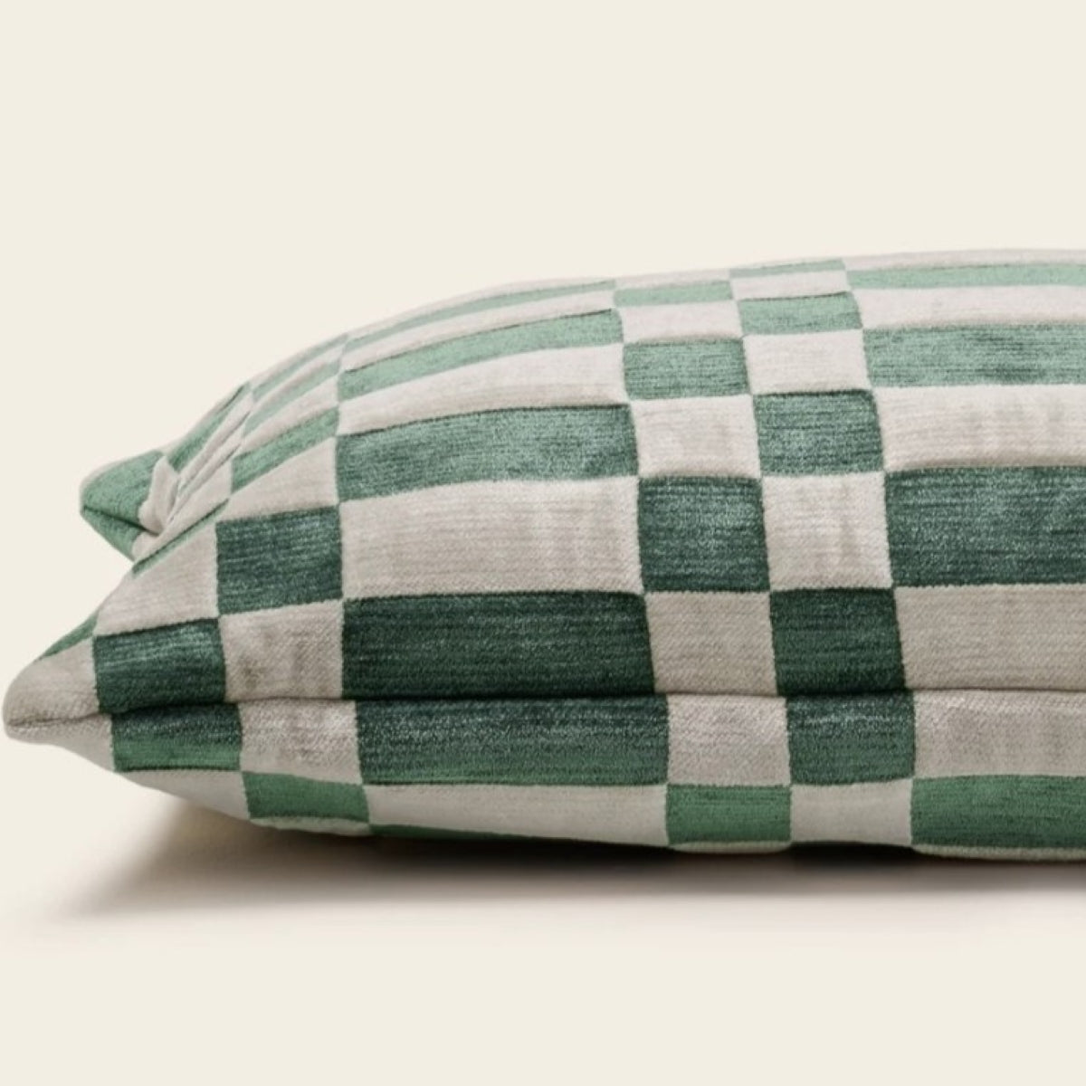 Tcheky Rectangular Cushion - Ecru & Green