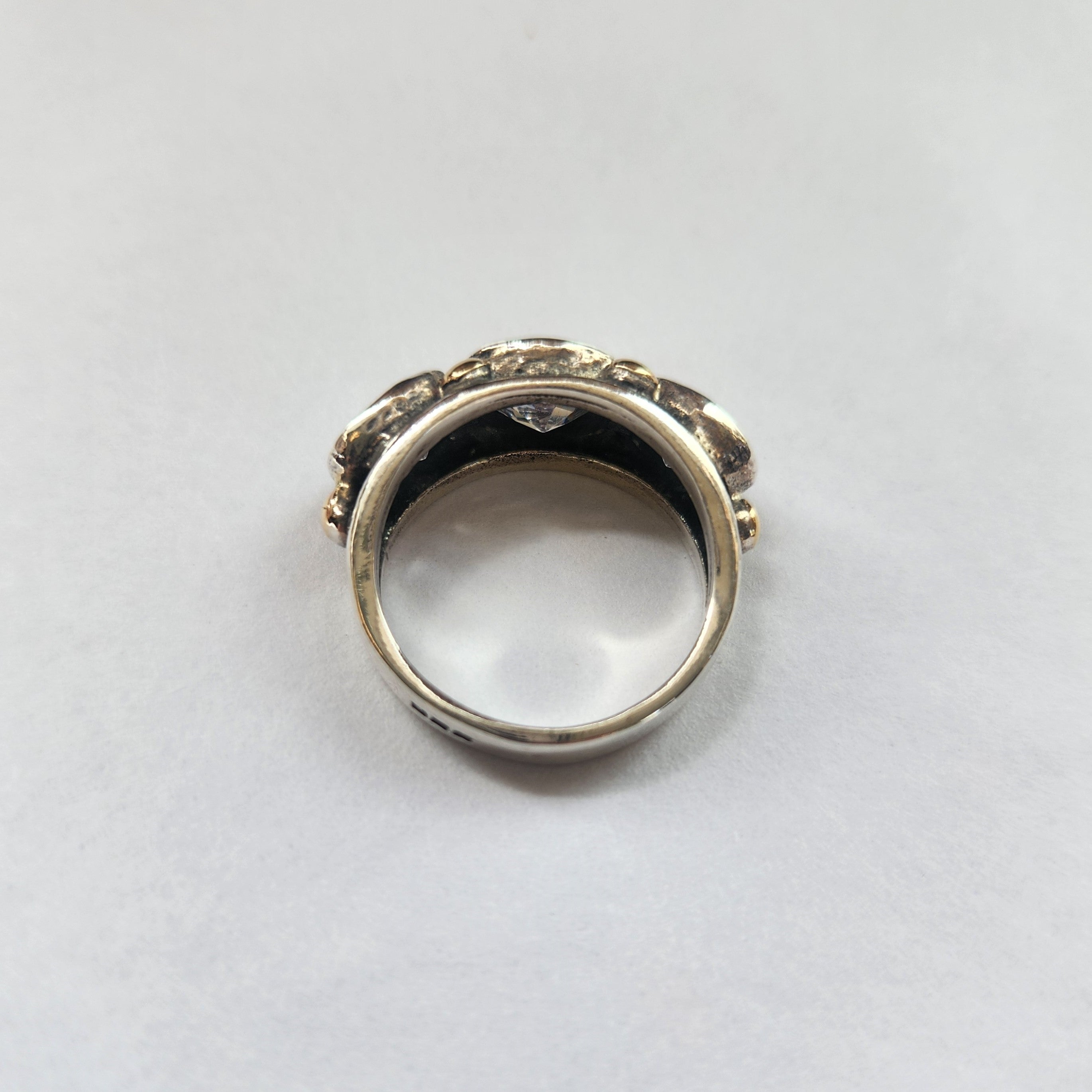 "Adelina" East-West Set Zirconia, 9ct Gold and sterling silver ring