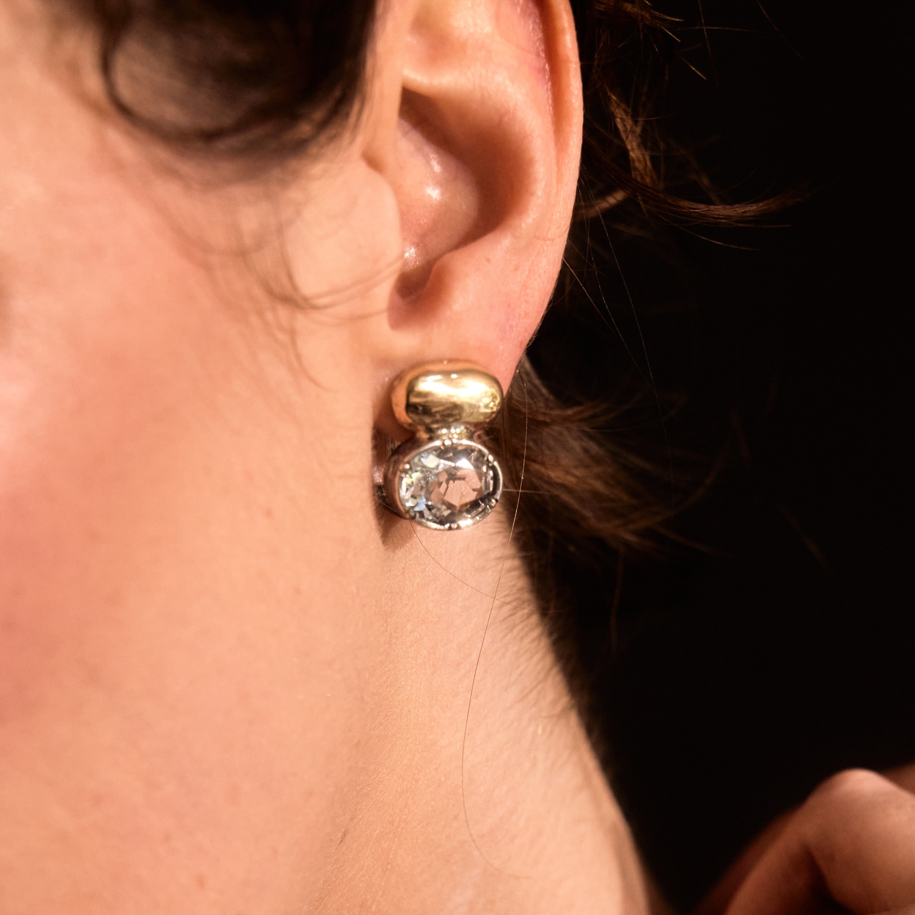 "Celeste" Sterling Silver, 9ct Gold, and Zirconia Oval Earrings