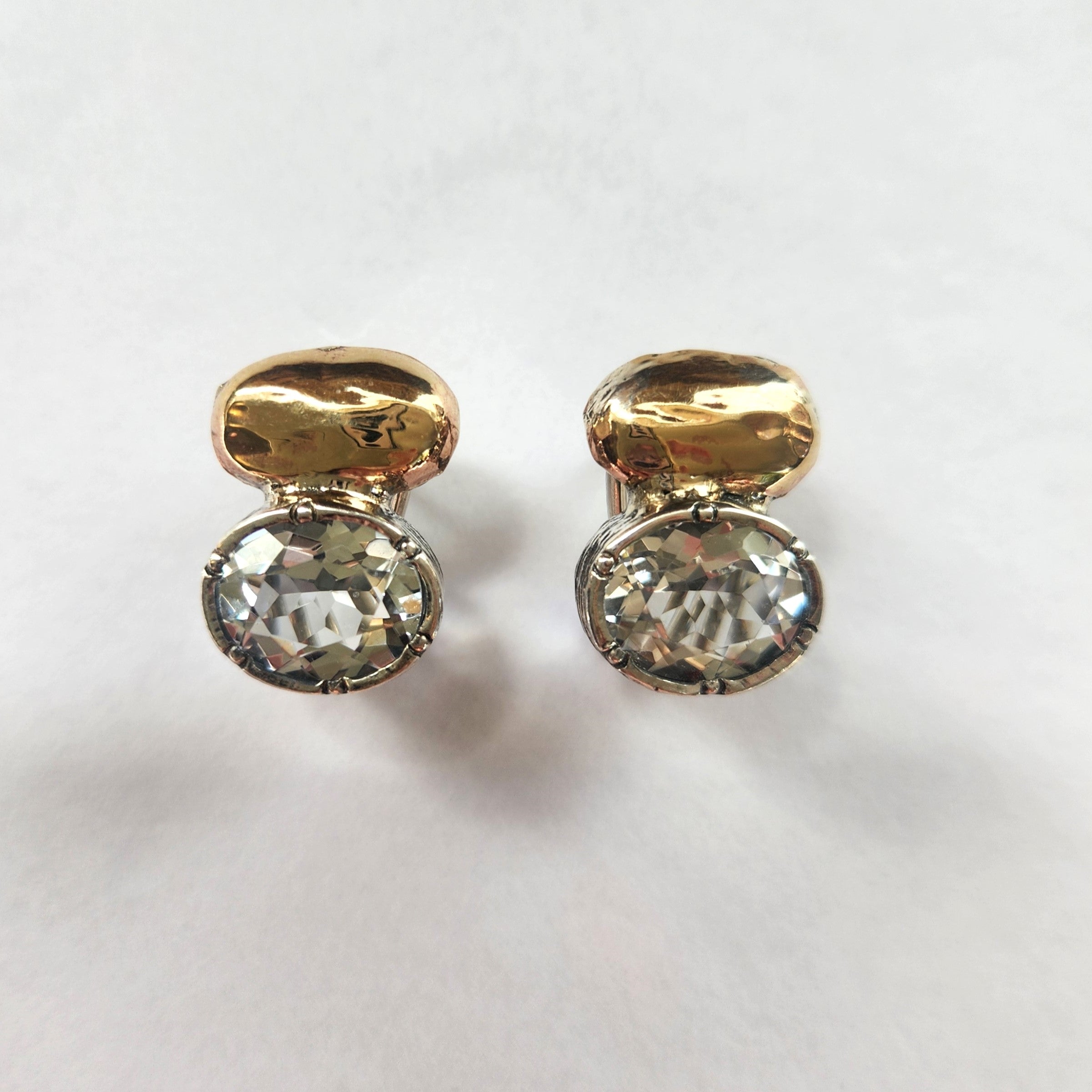 "Celeste" Sterling Silver, 9ct Gold, and Zirconia Oval Earrings