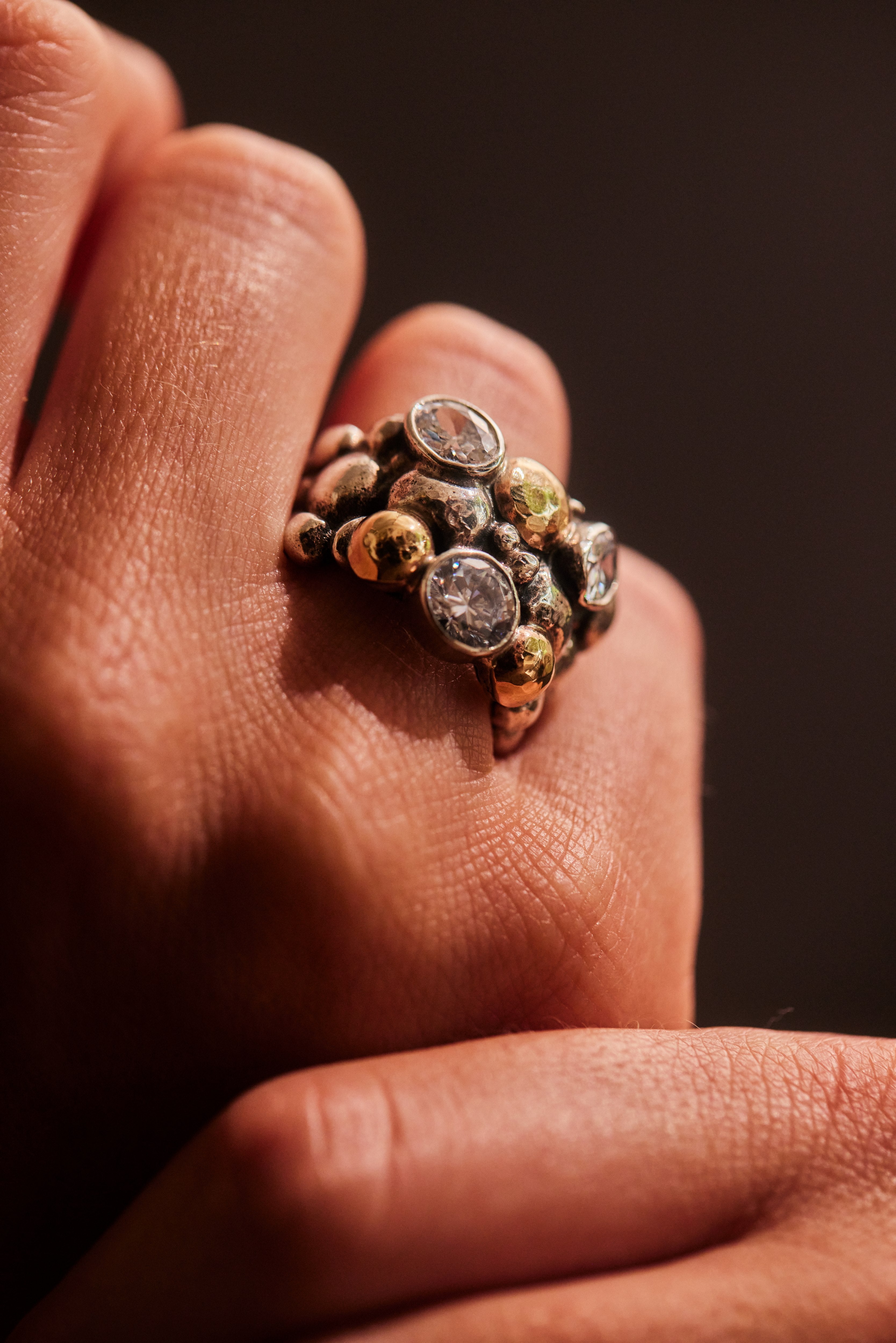 "Pia" Granite Ring with 9ct Gold Sterling Silver and Zirconia