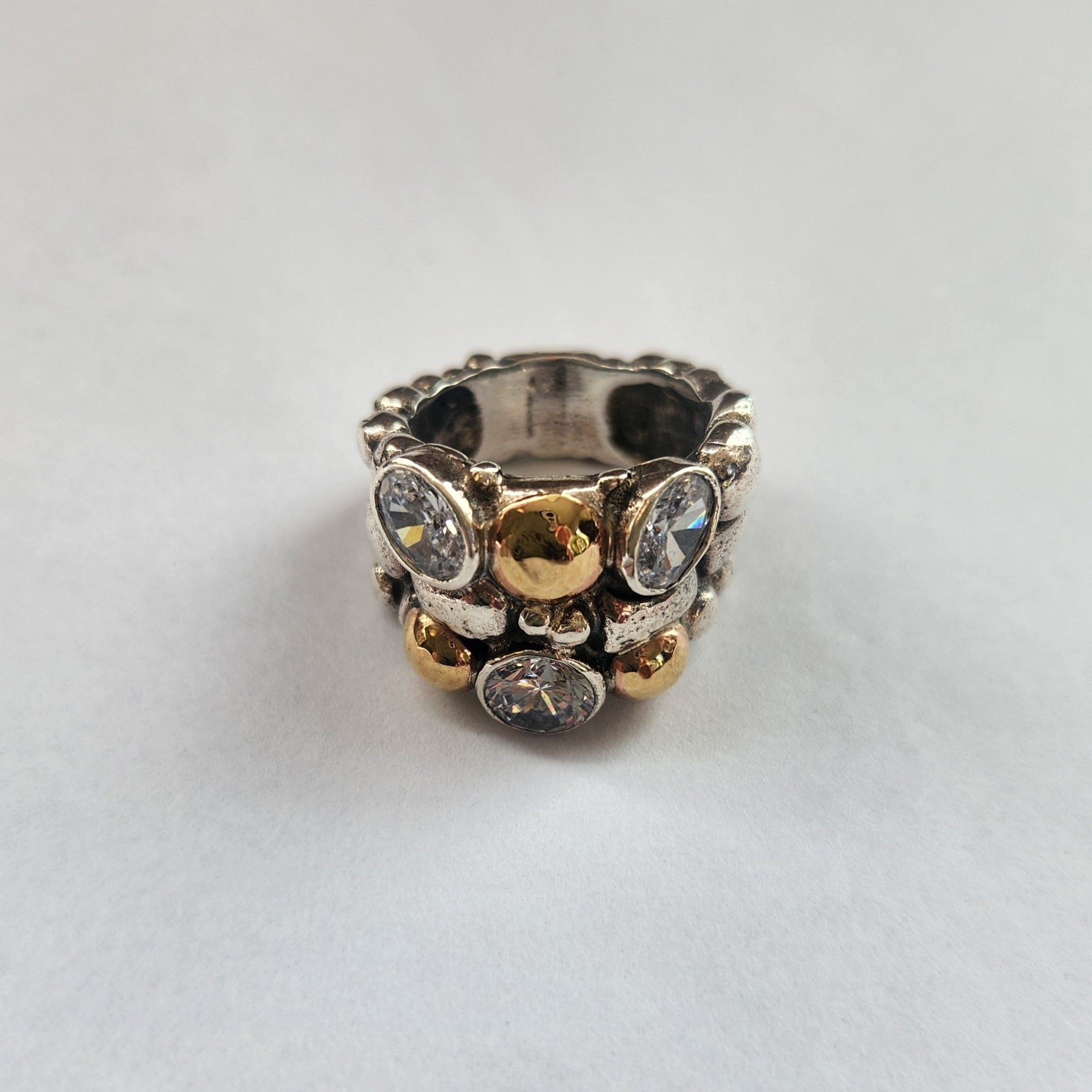 "Pia" Granite Ring with 9ct Gold Sterling Silver and Zirconia