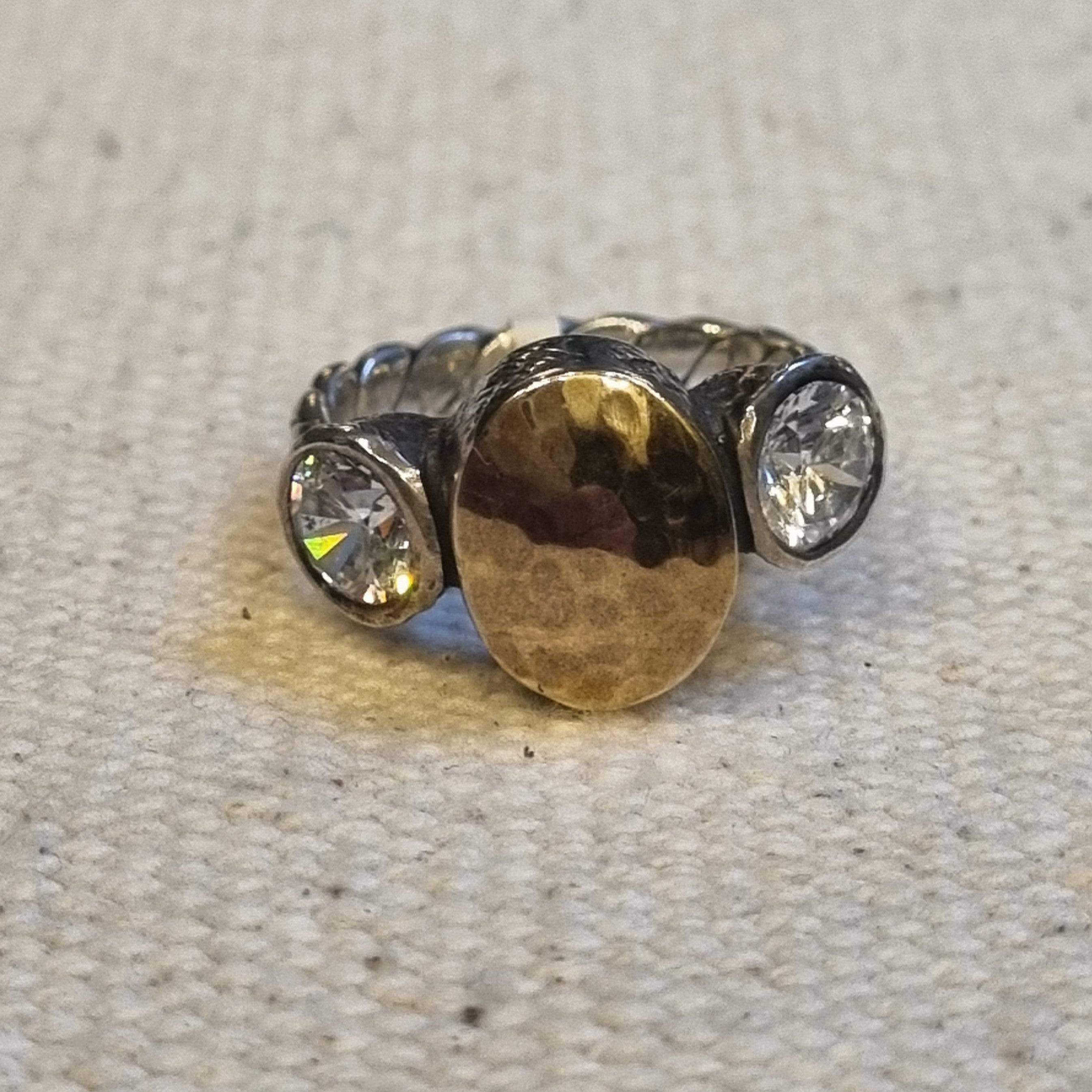 "Soleil" Sterling Silver Plaited Band with Textured Gold Centre and Zirconia Flanks.