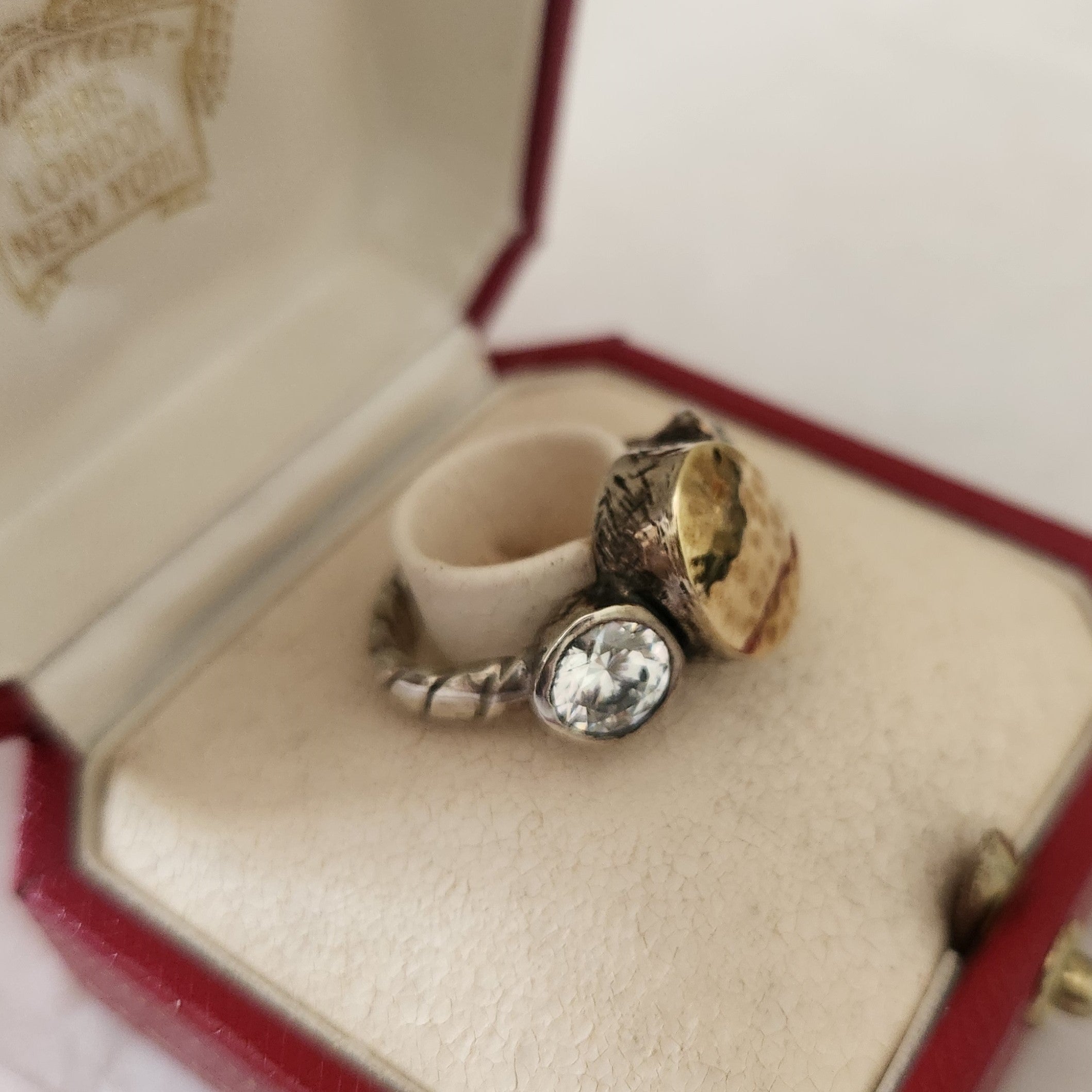 "Soleil" Sterling Silver Plaited Band with Textured Gold Centre and Zirconia Flanks.