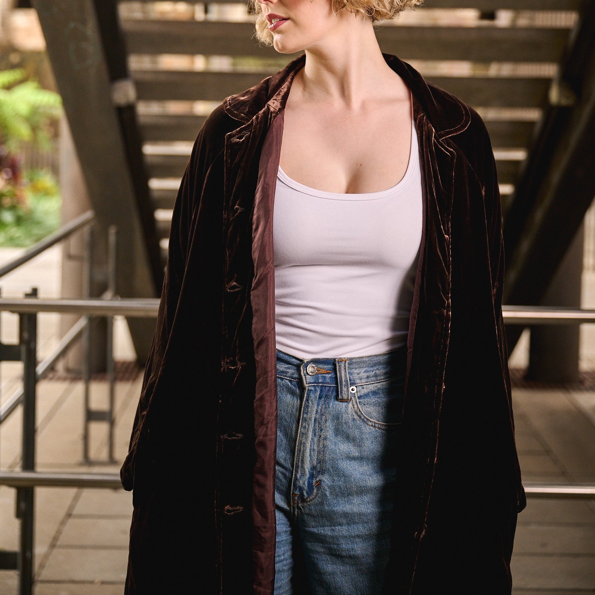 Claudia Silk Velvet Coat - Chocolate